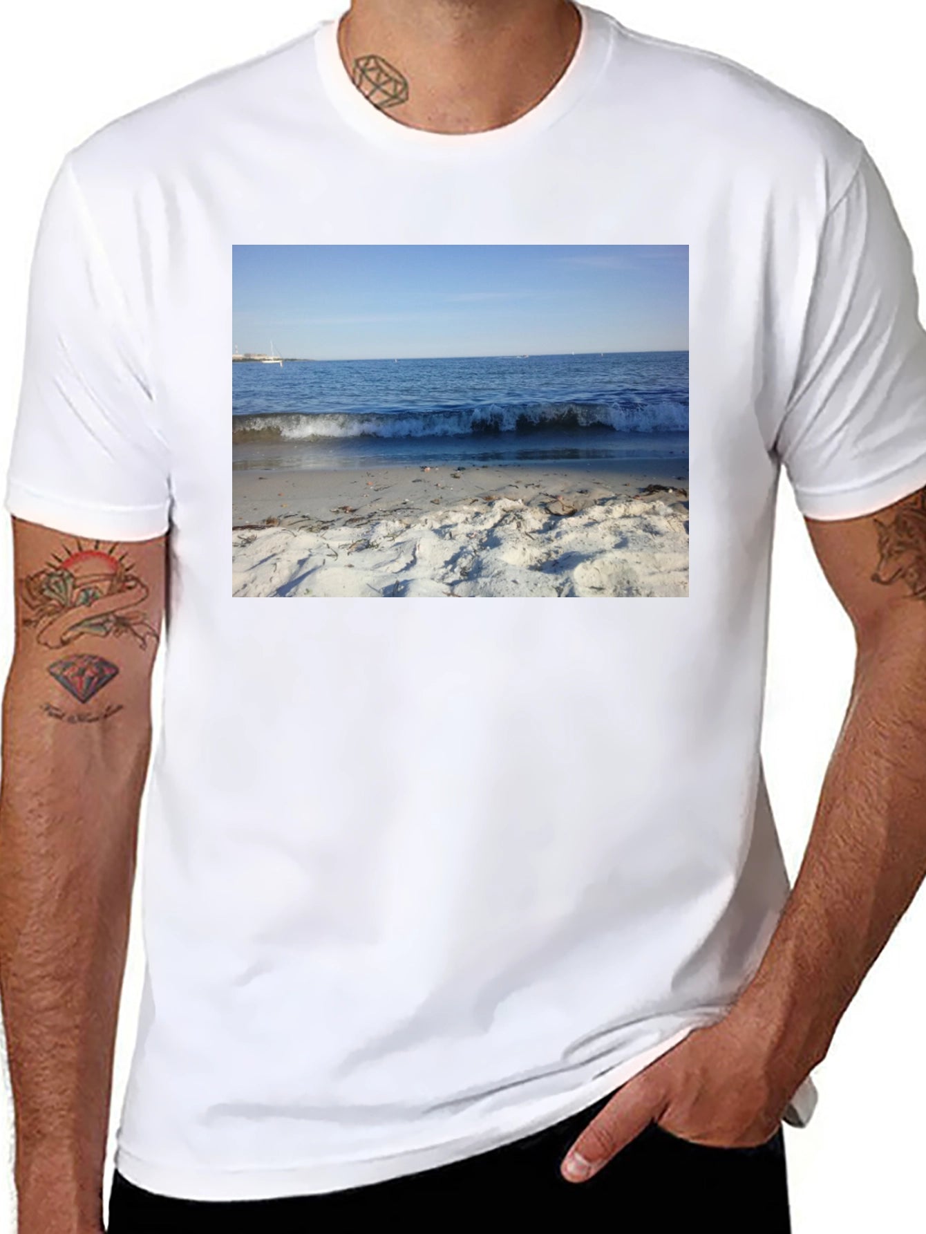 Beach Scene Graphic Black T-Shirt