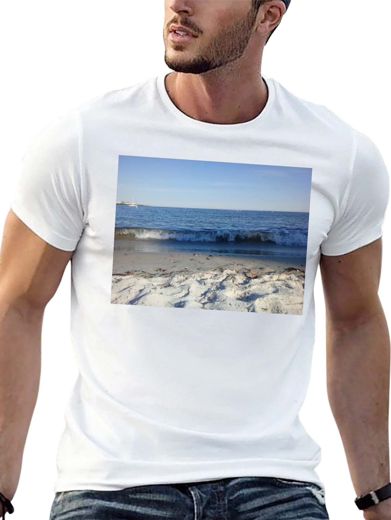 Beach Scene Graphic Black T-Shirt