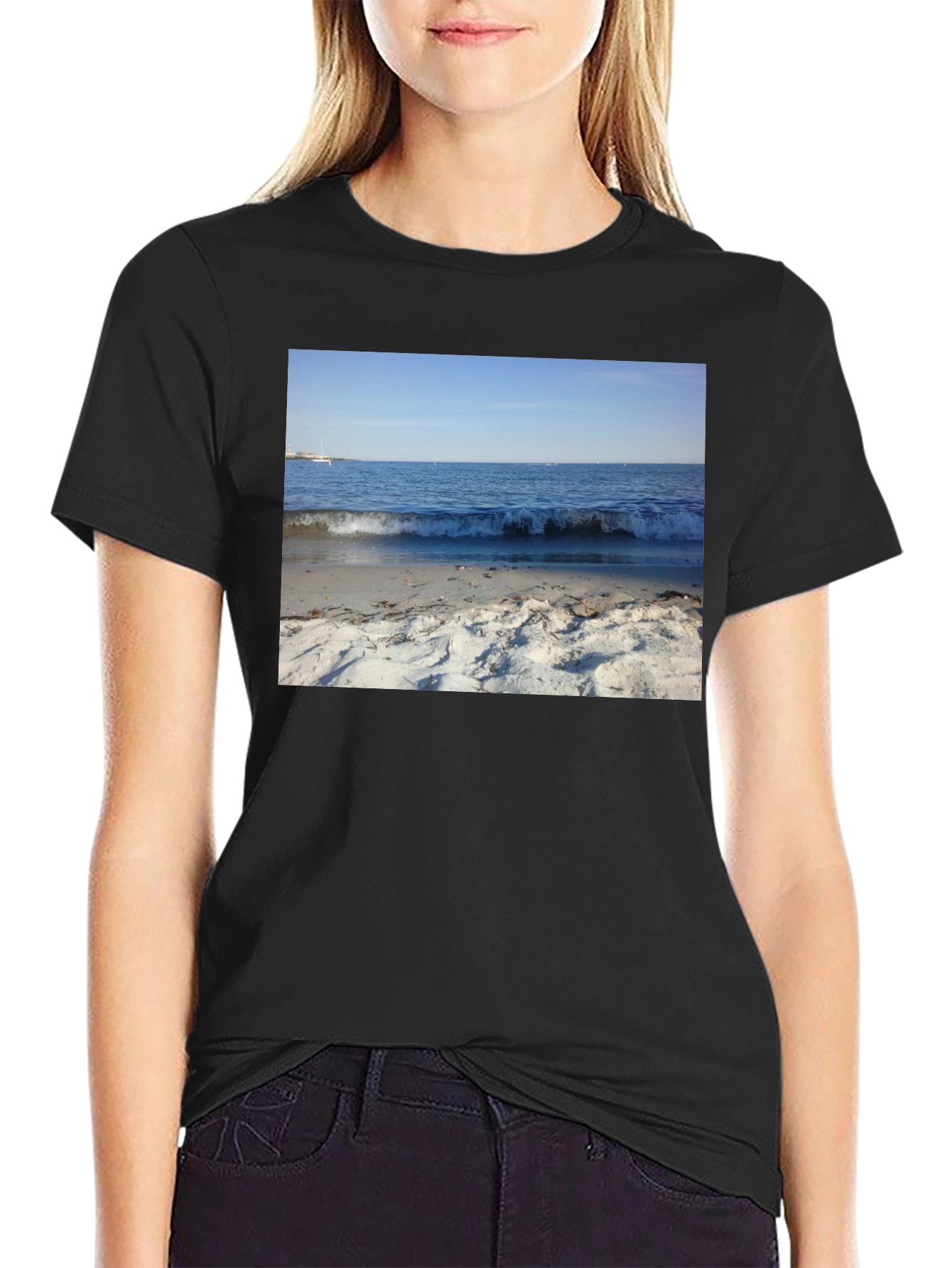 Beach Scene Graphic Black T-Shirt