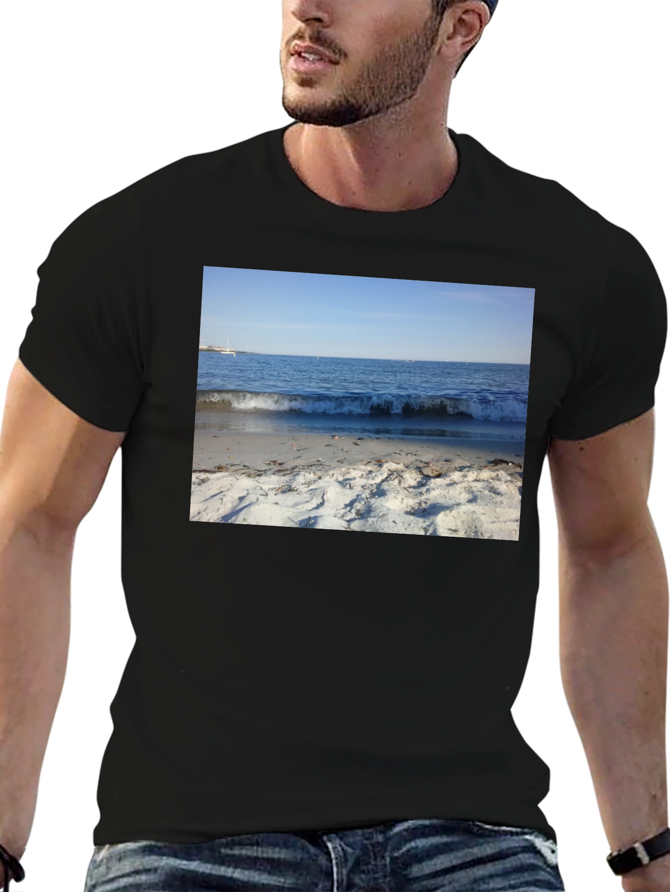 Beach Scene Graphic Black T-Shirt