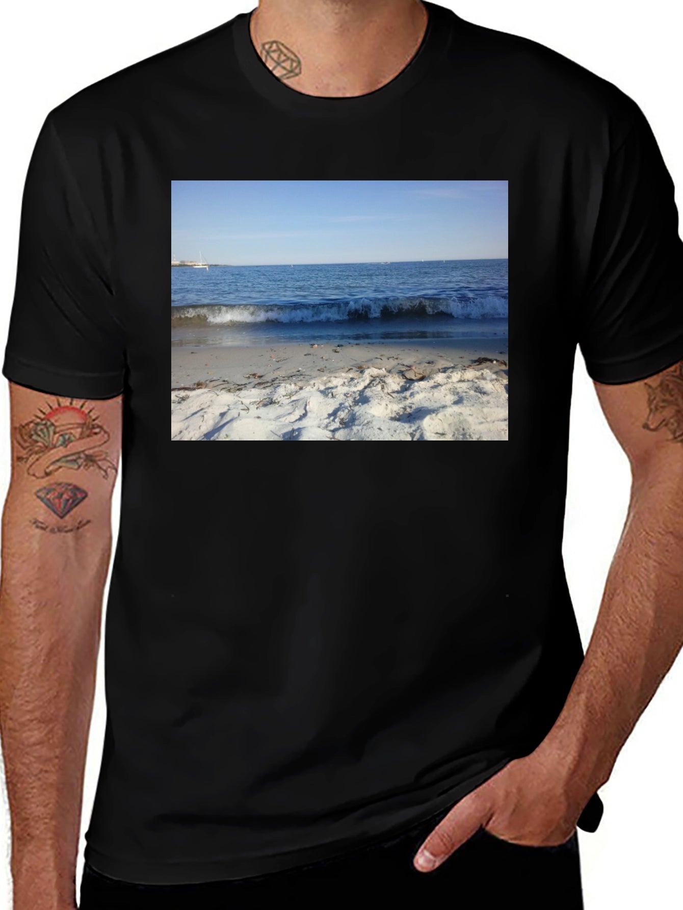 Beach Scene Graphic Black T-Shirt