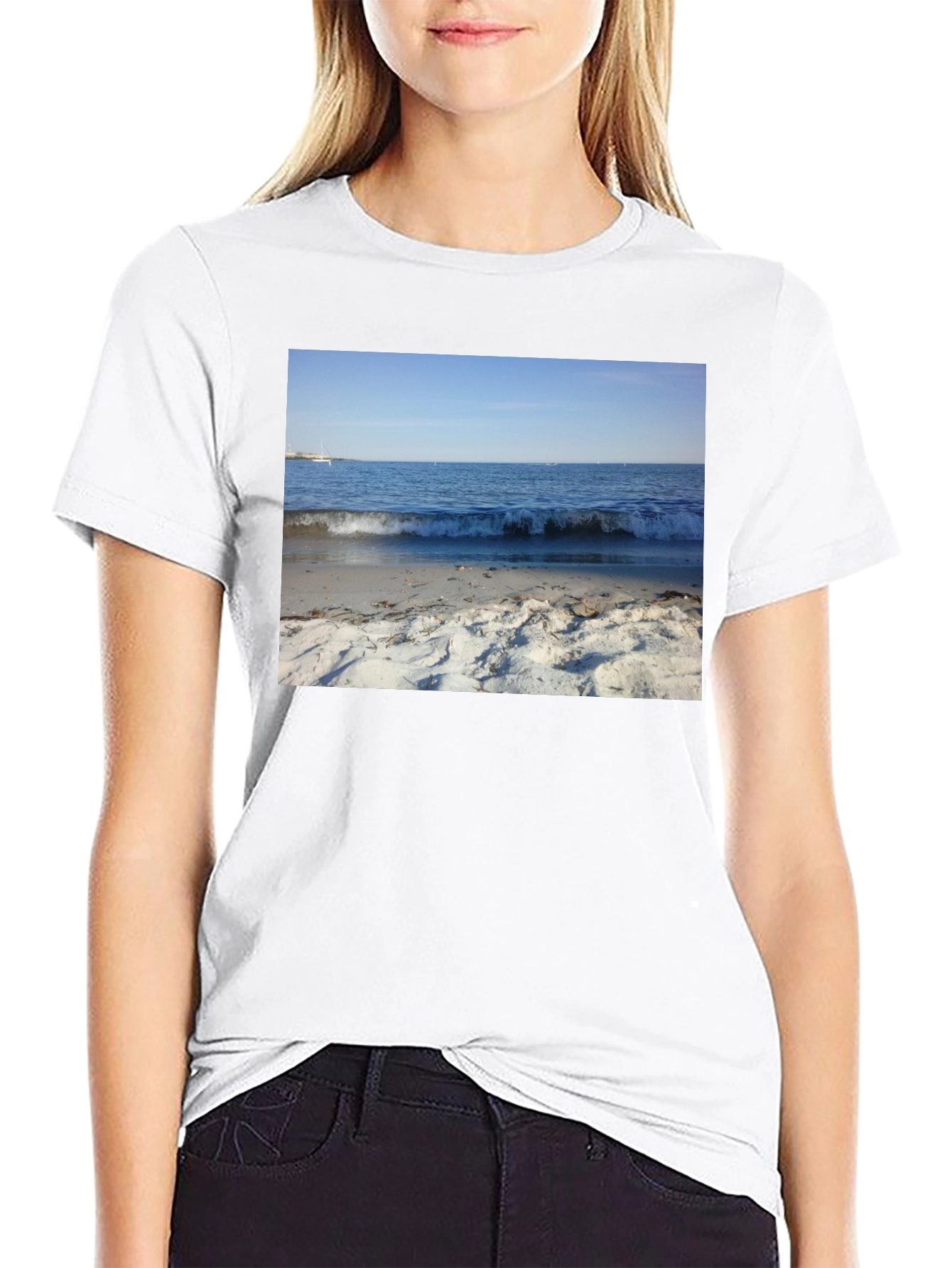 Beach Scene Graphic Black T-Shirt