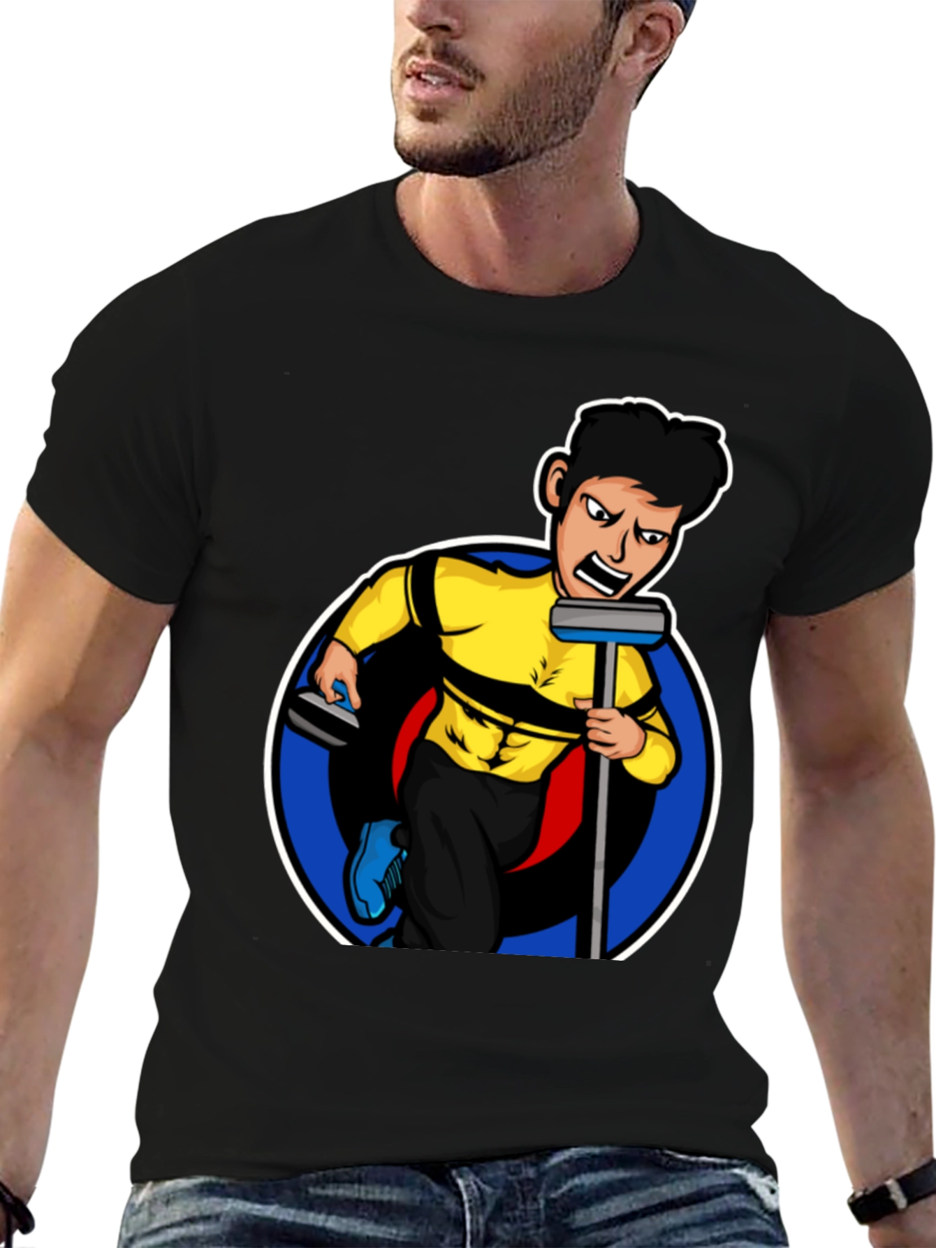 Curling Cartoon Graphic Tee - Black