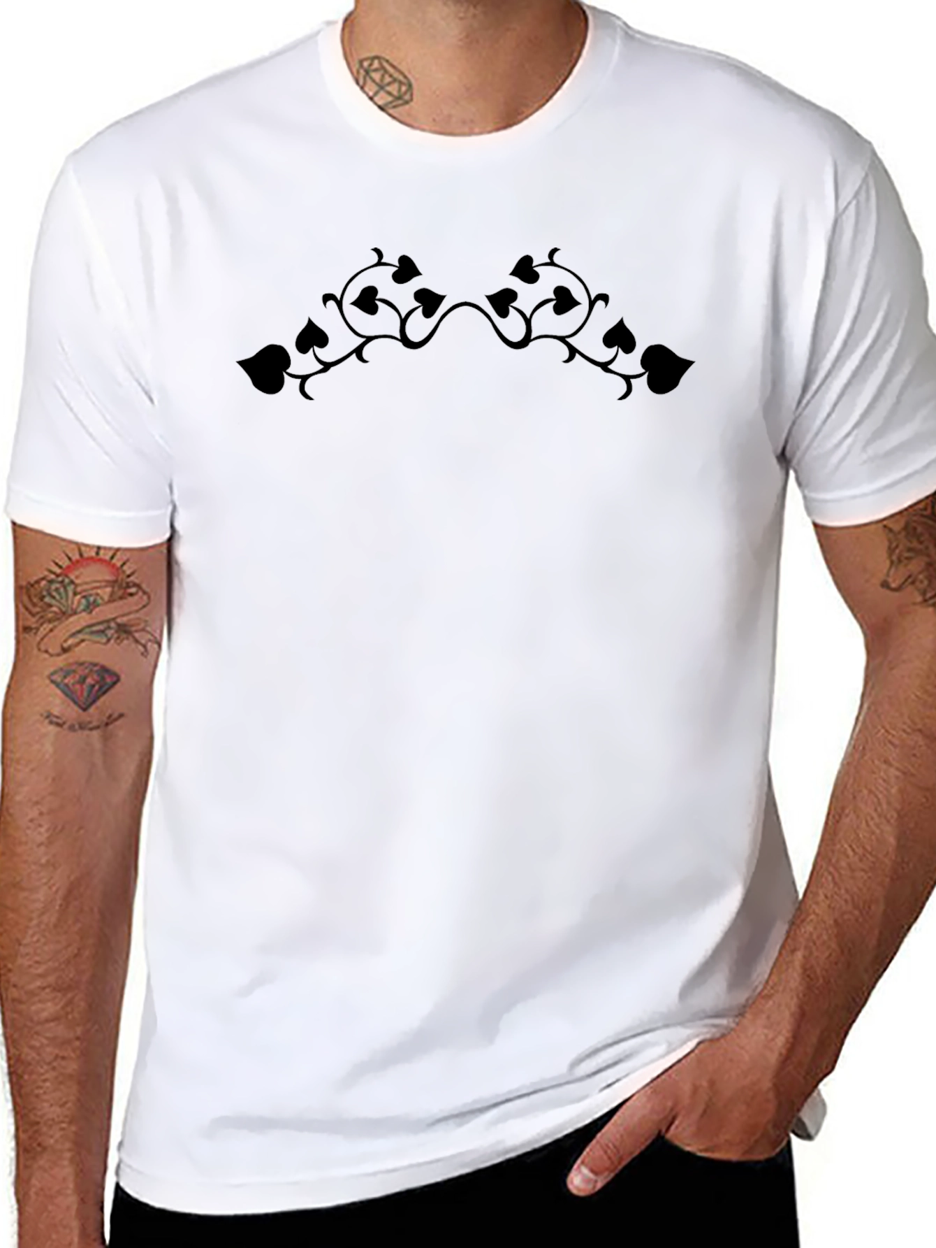 Elegant Black T-Shirt with Vine Design