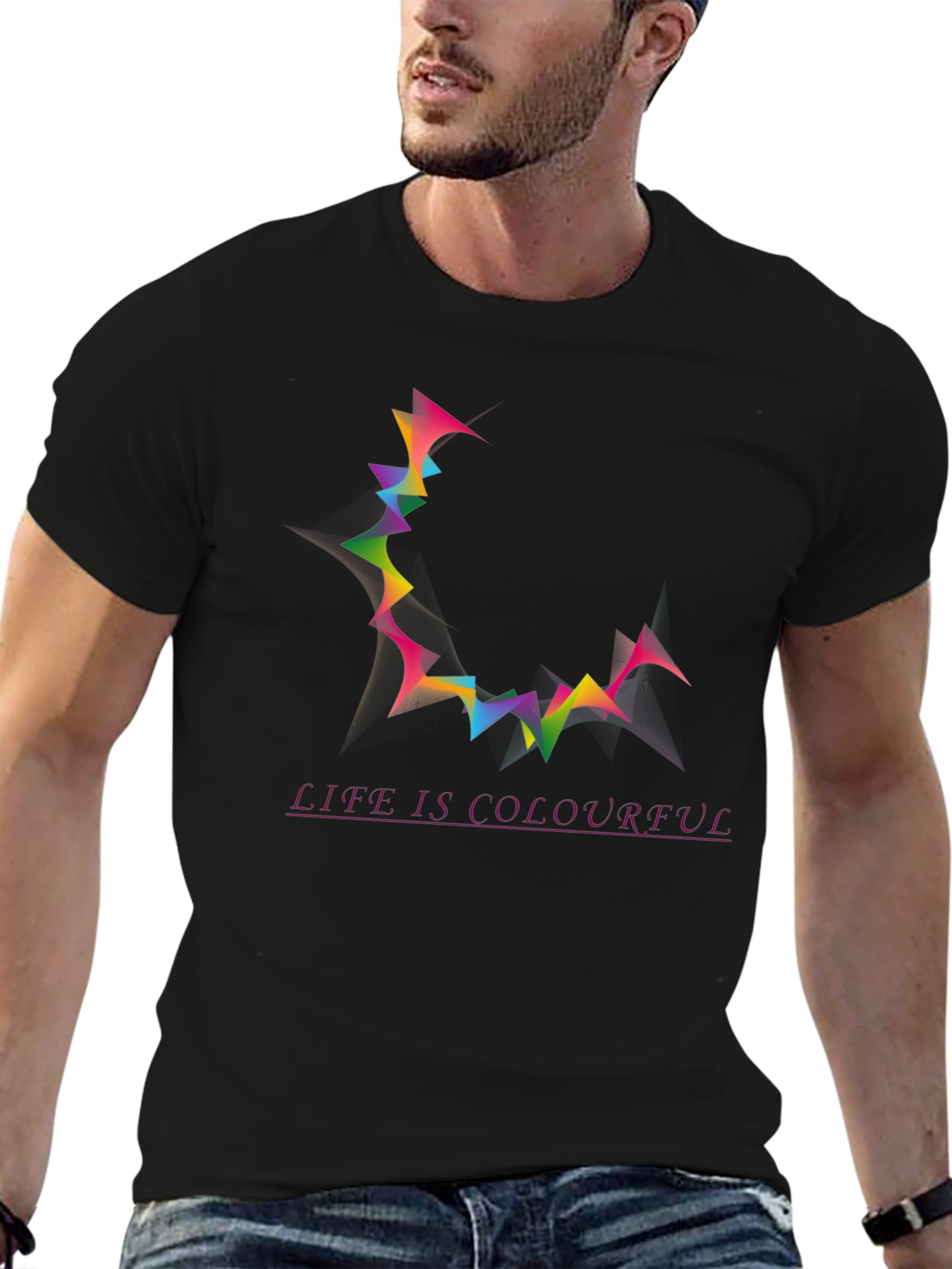 Life is Colourful Mens Black Graphic Tee
