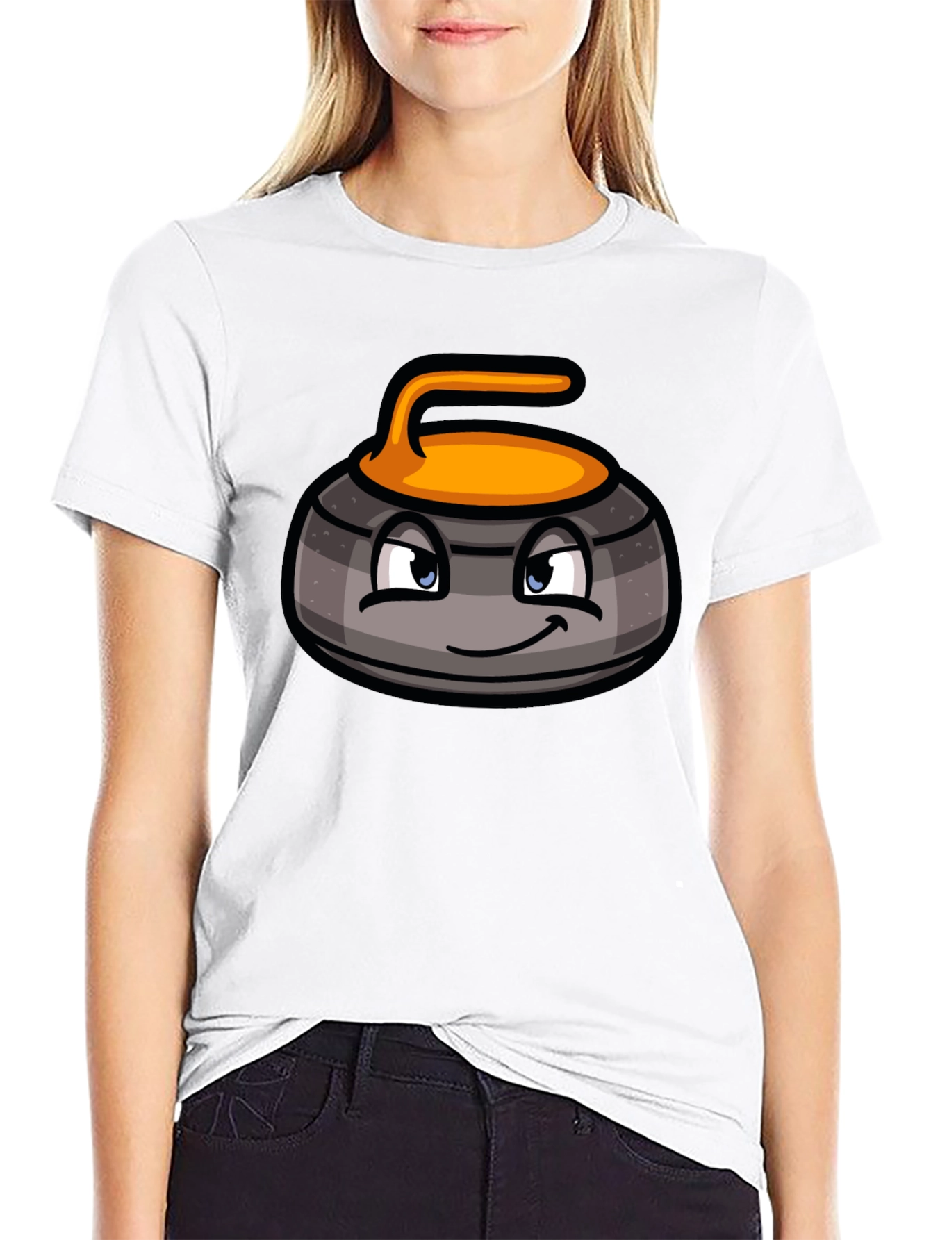 Curling Stone Cartoon Graphic T-Shirt