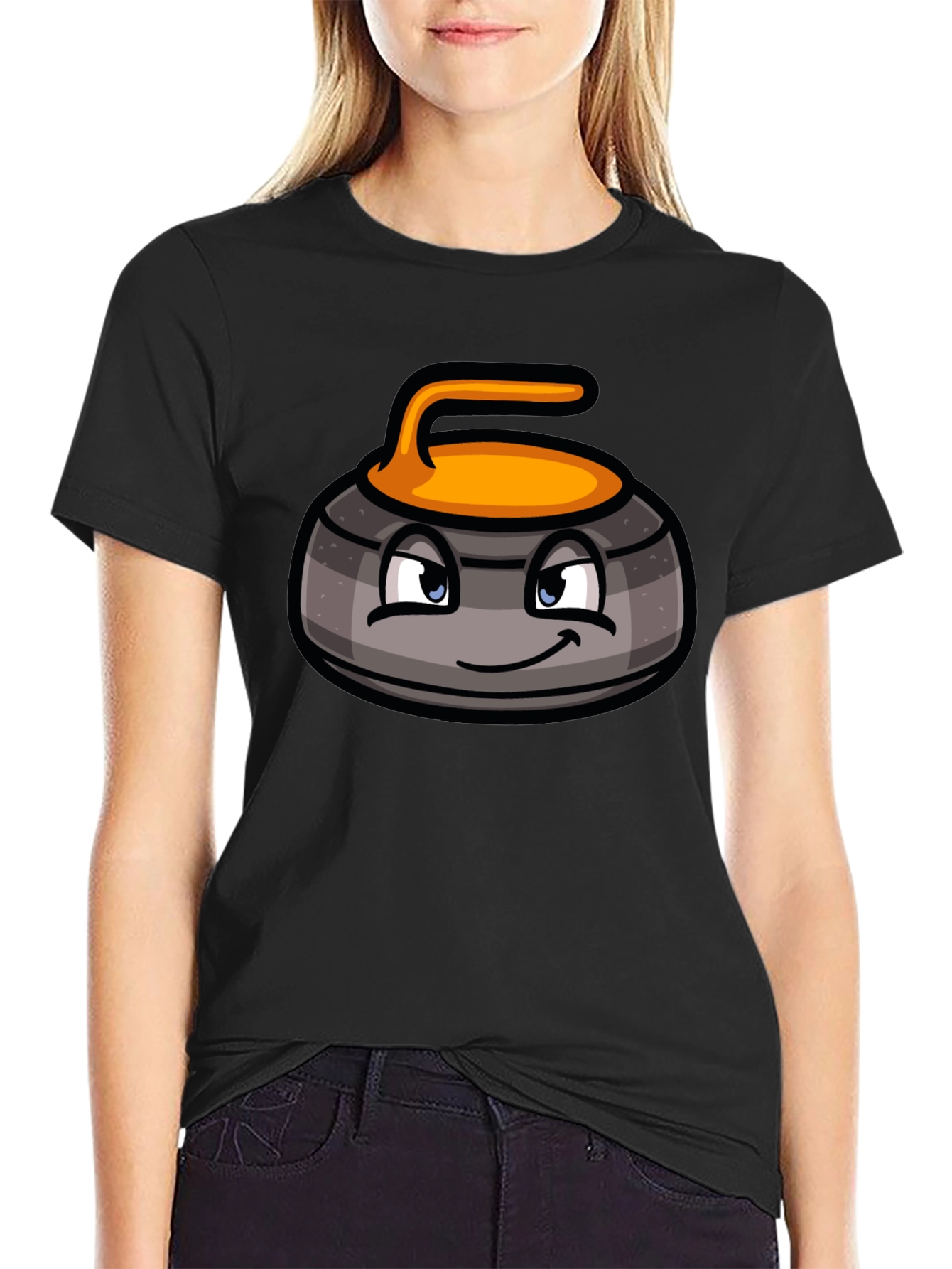Curling Stone Cartoon Graphic T-Shirt