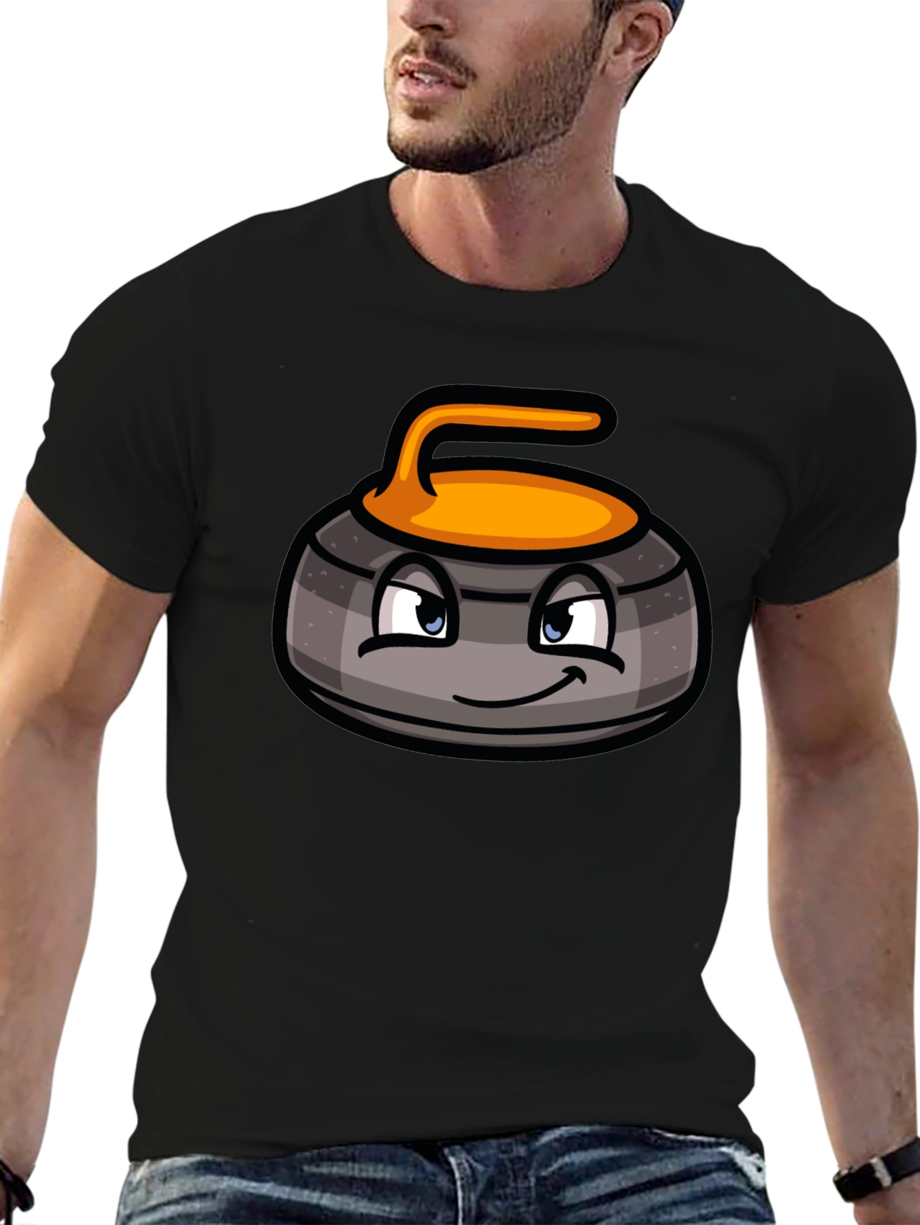 Curling Stone Cartoon Graphic T-Shirt