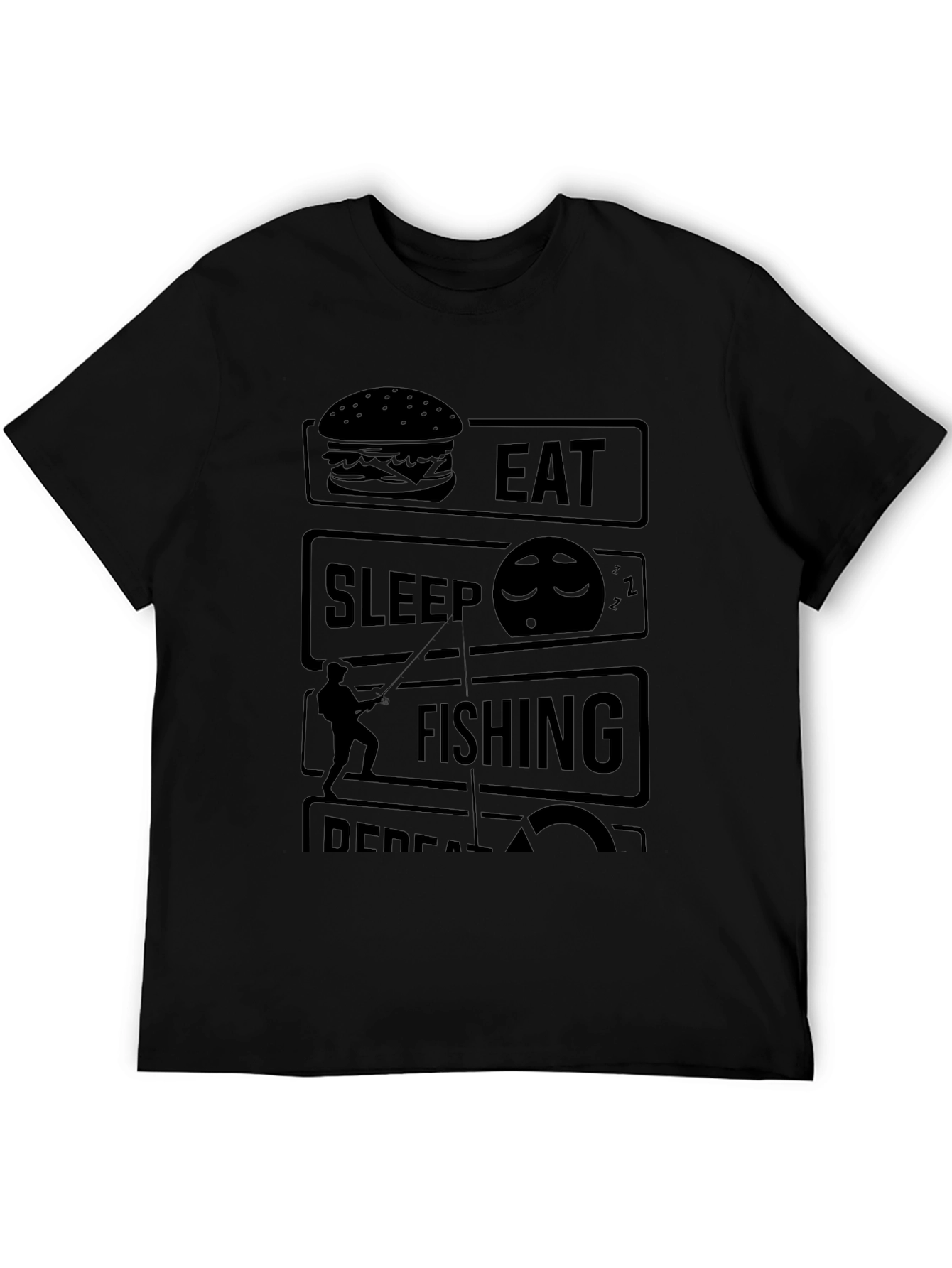 Eat Sleep Fish Repeat Black Graphic Tee