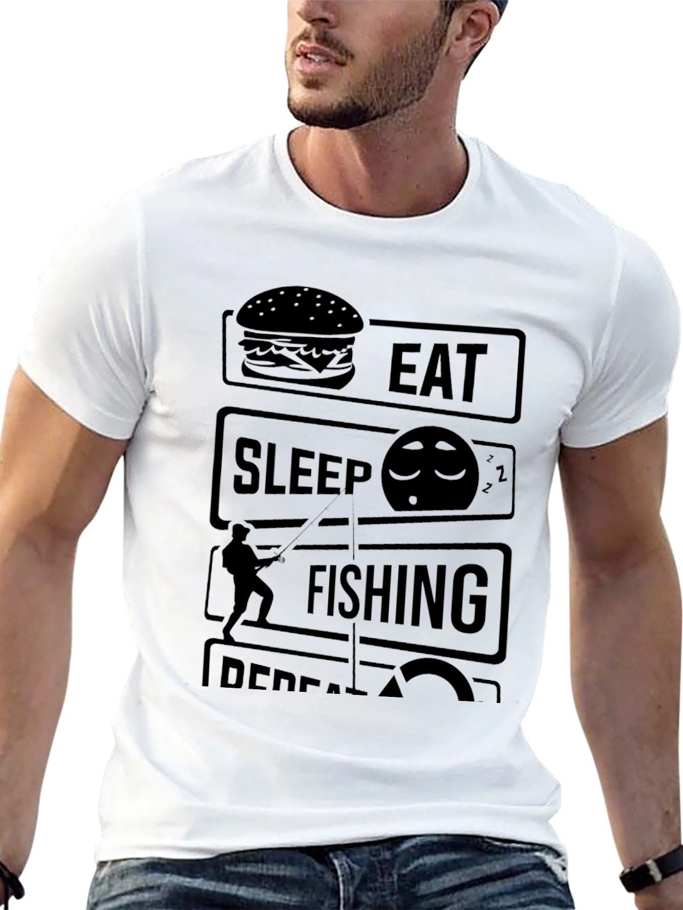 Eat Sleep Fish Repeat Black Graphic Tee