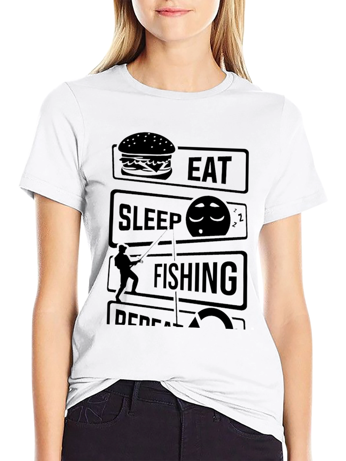 Eat Sleep Fish Repeat Black Graphic Tee