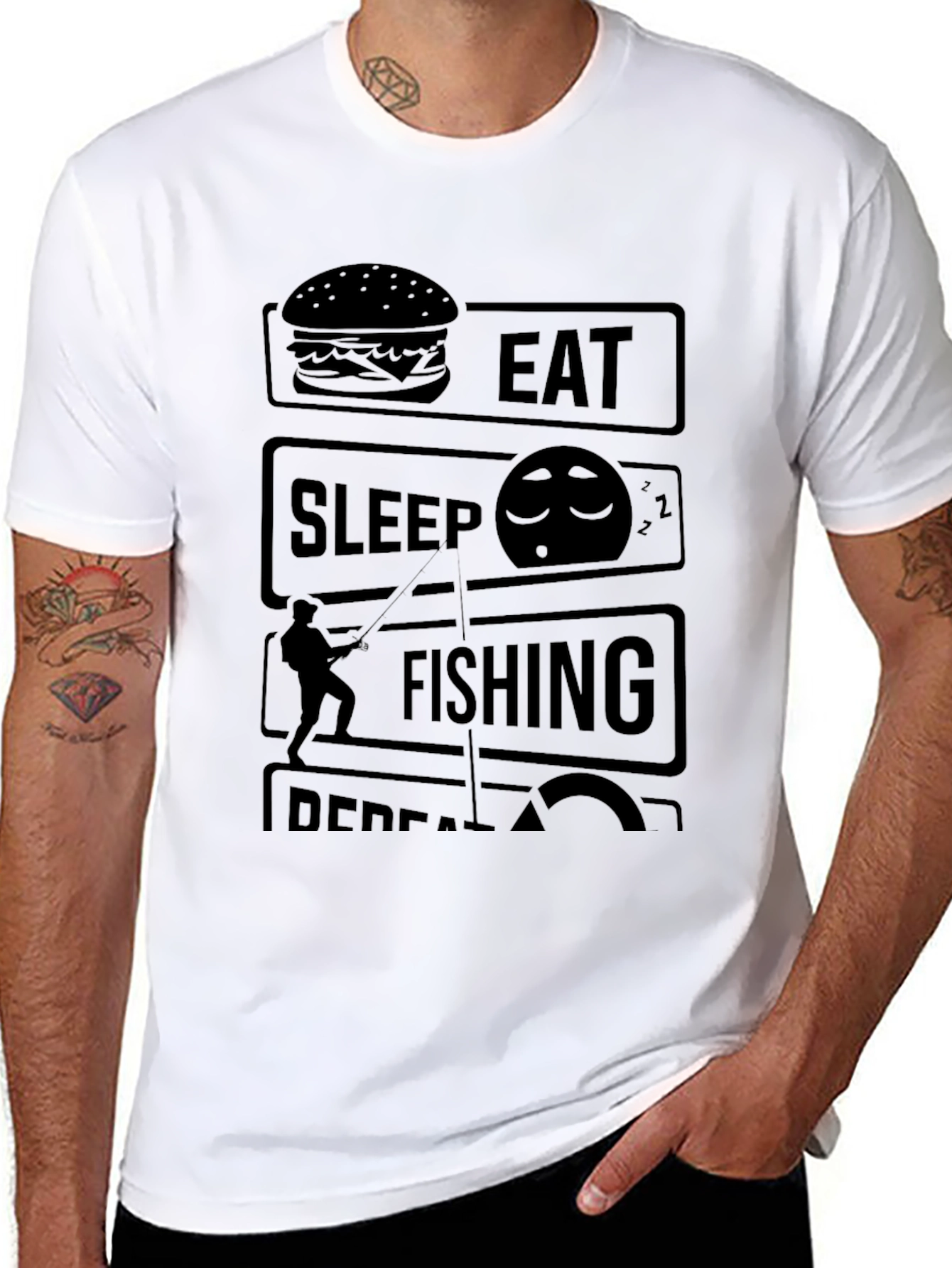 Eat Sleep Fish Repeat Black Graphic Tee