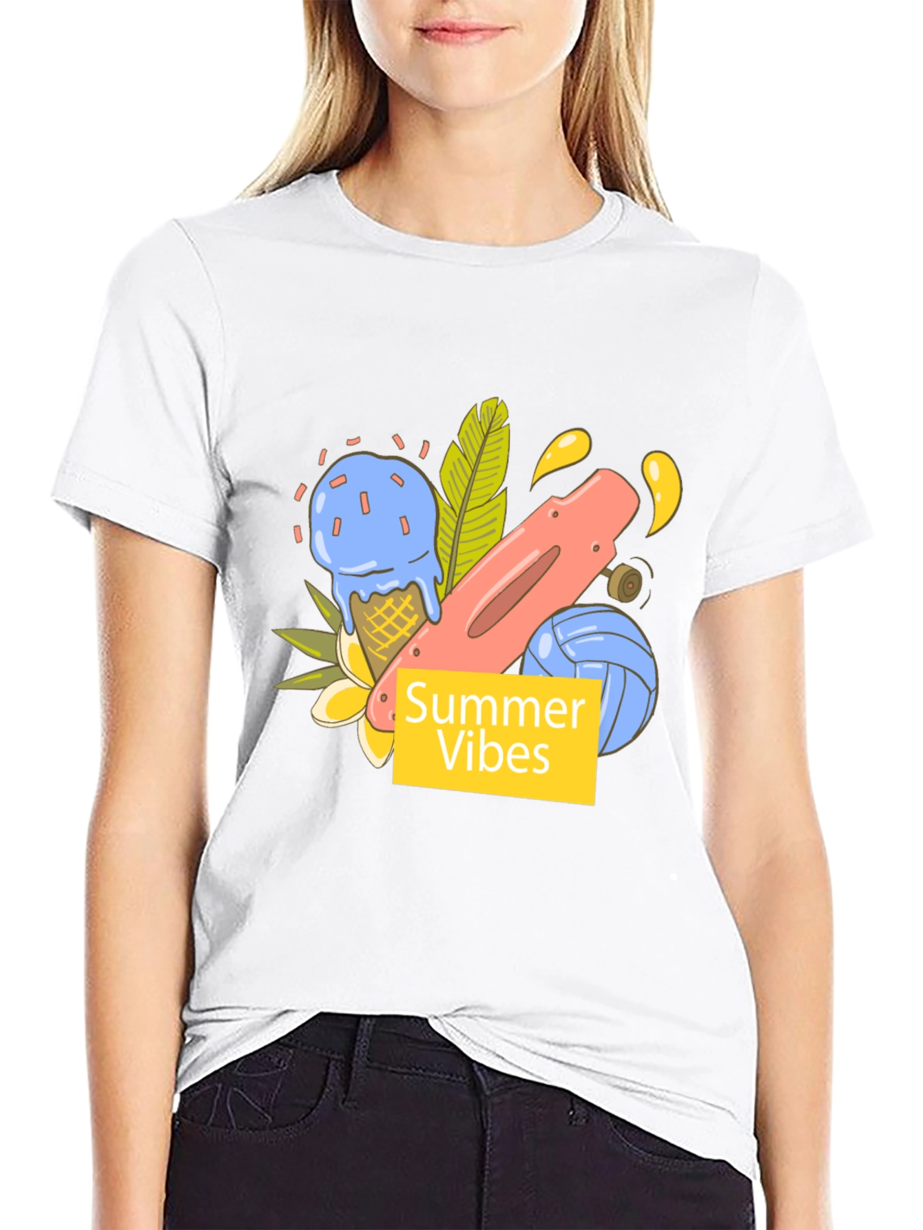 Summer Vibes Graphic Tee - Black Cotton T-Shirt