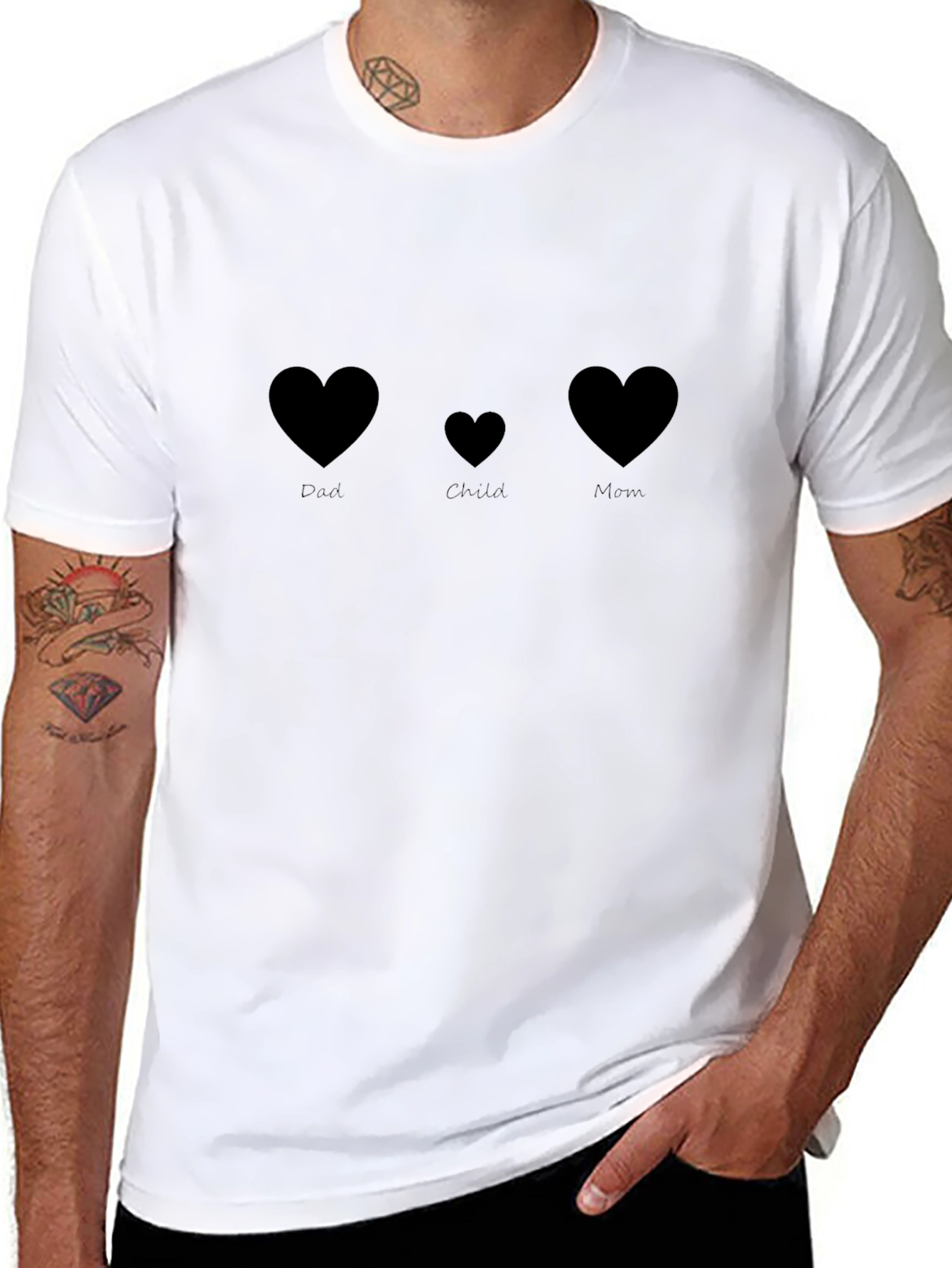 Family Love T-Shirt: Dad Child Mom Hearts