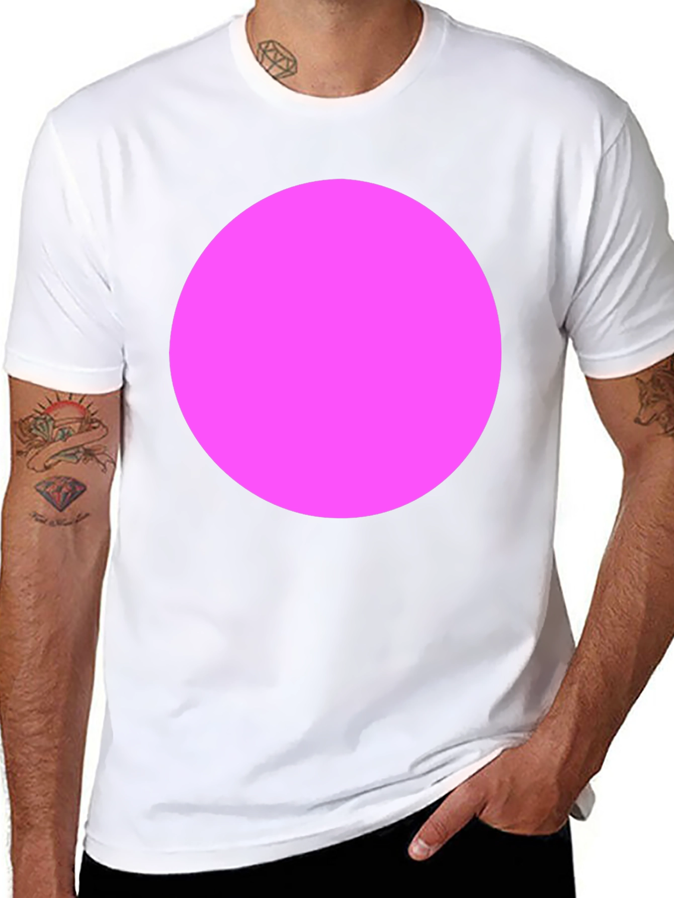 Classic Black Crewneck Tee with Bold Pink Circle