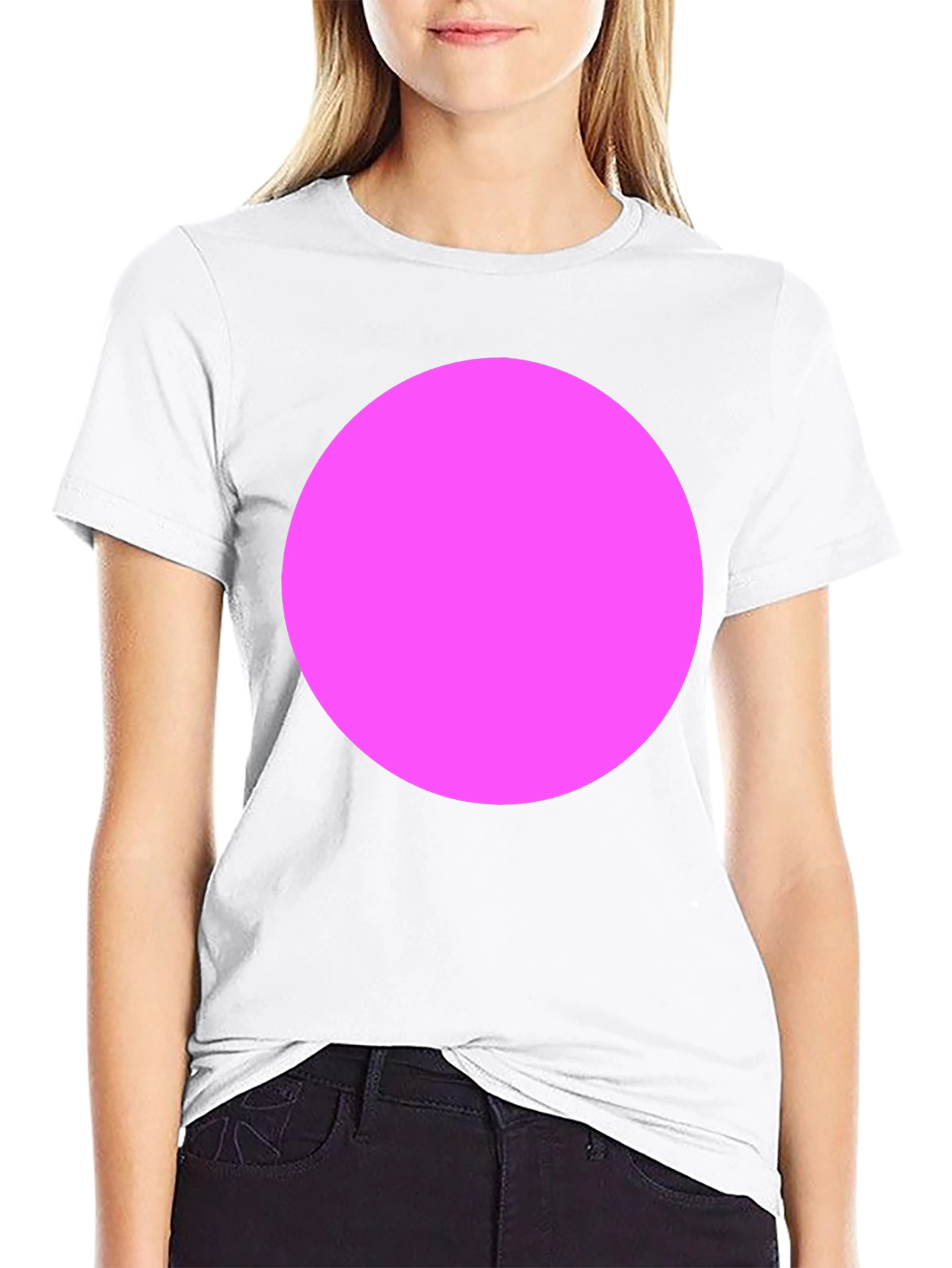Classic Black Crewneck Tee with Bold Pink Circle