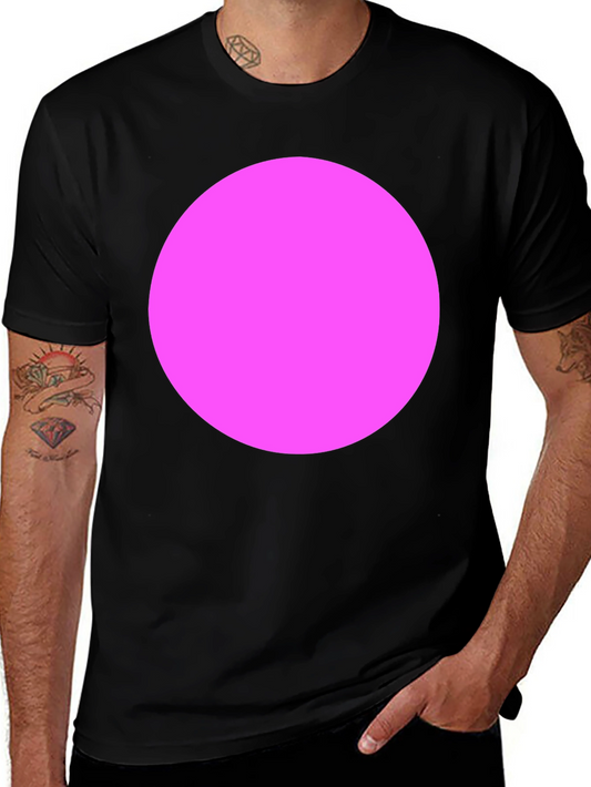 Classic Black Crewneck Tee with Bold Pink Circle