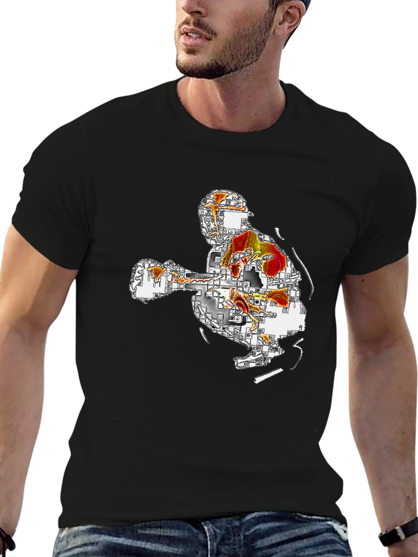 Abstract Art Graphic Tee - Black Casual T-Shirt