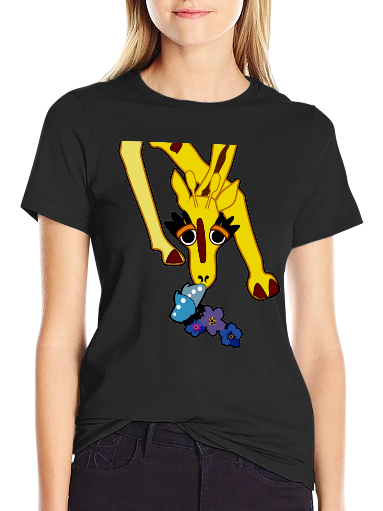 Giraffe & Butterfly Graphic Tee - Unique Design