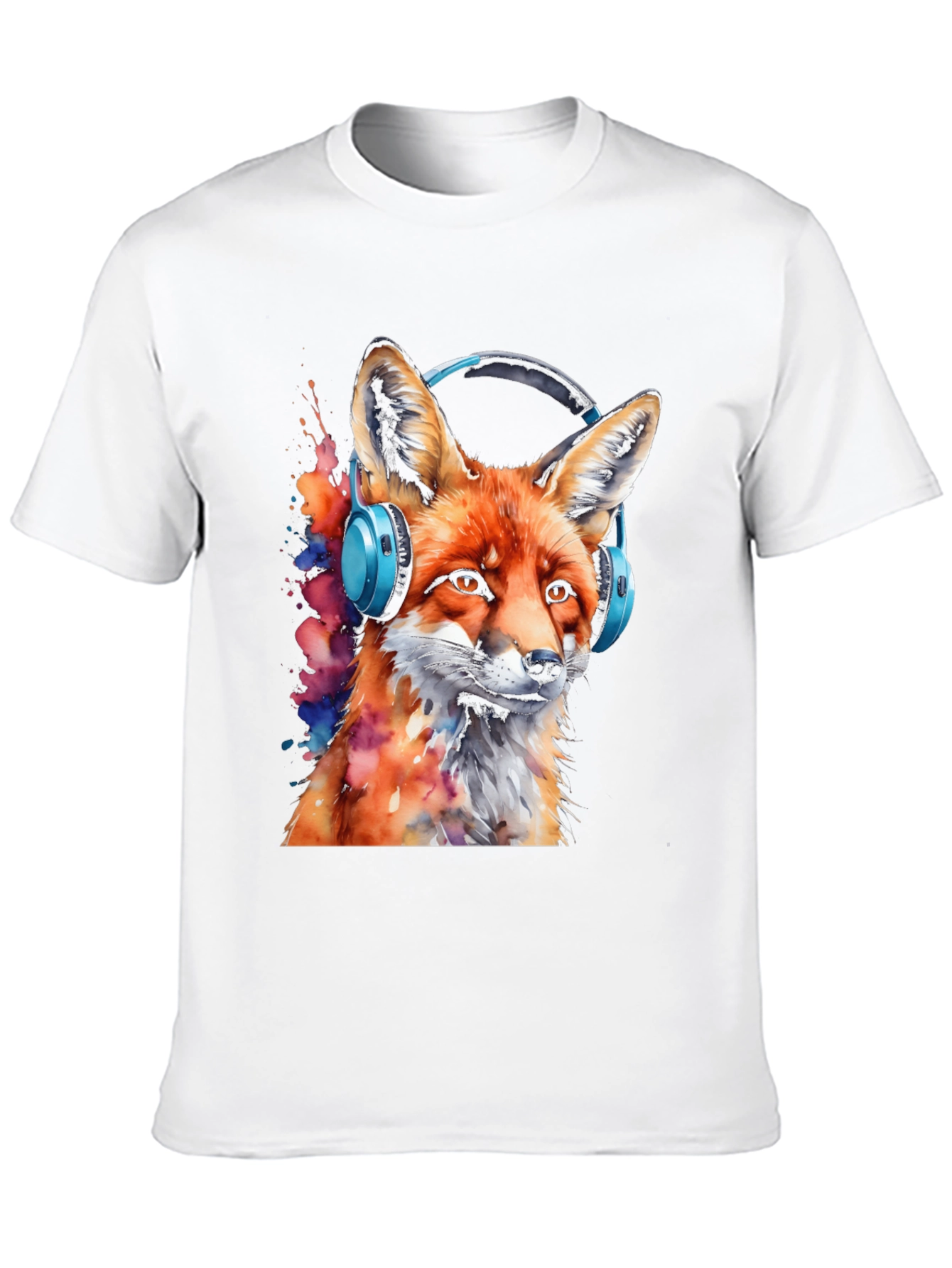 Fox with Headphones Black T-Shirt