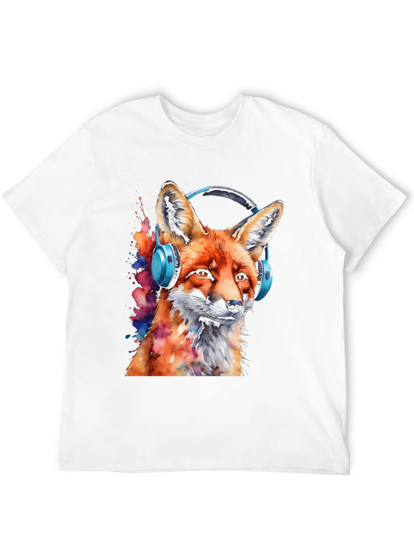 Fox with Headphones Black T-Shirt