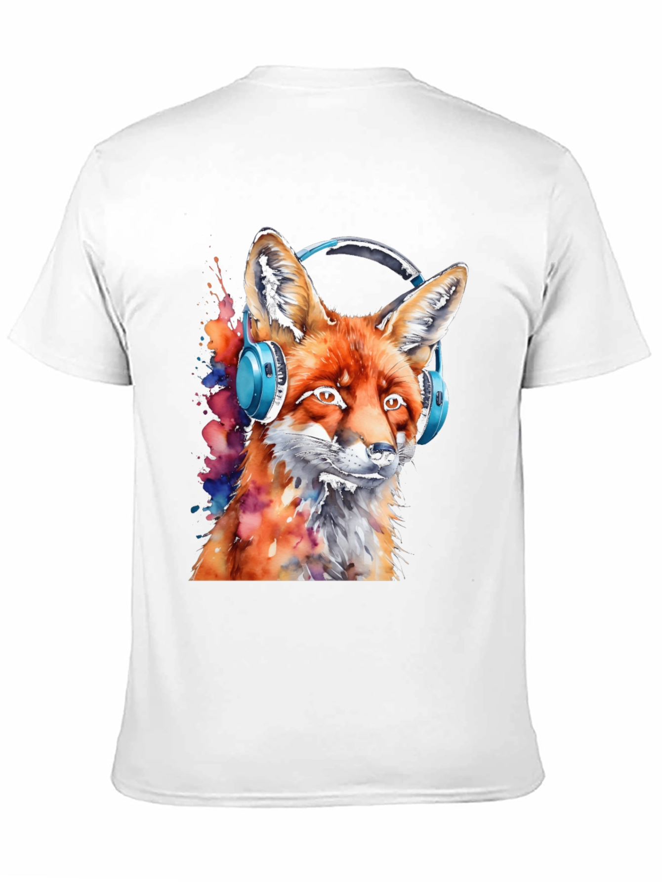 Fox with Headphones Black T-Shirt