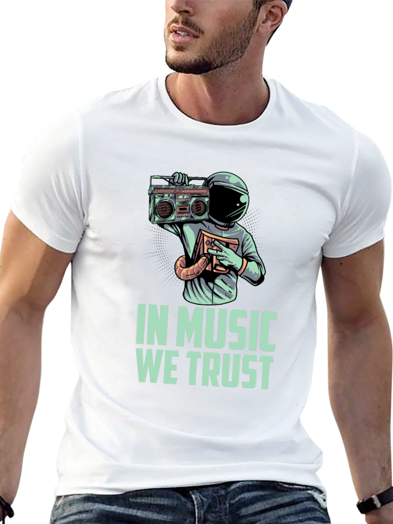 In Music We Trust T-Shirt Astronaut with Boombox