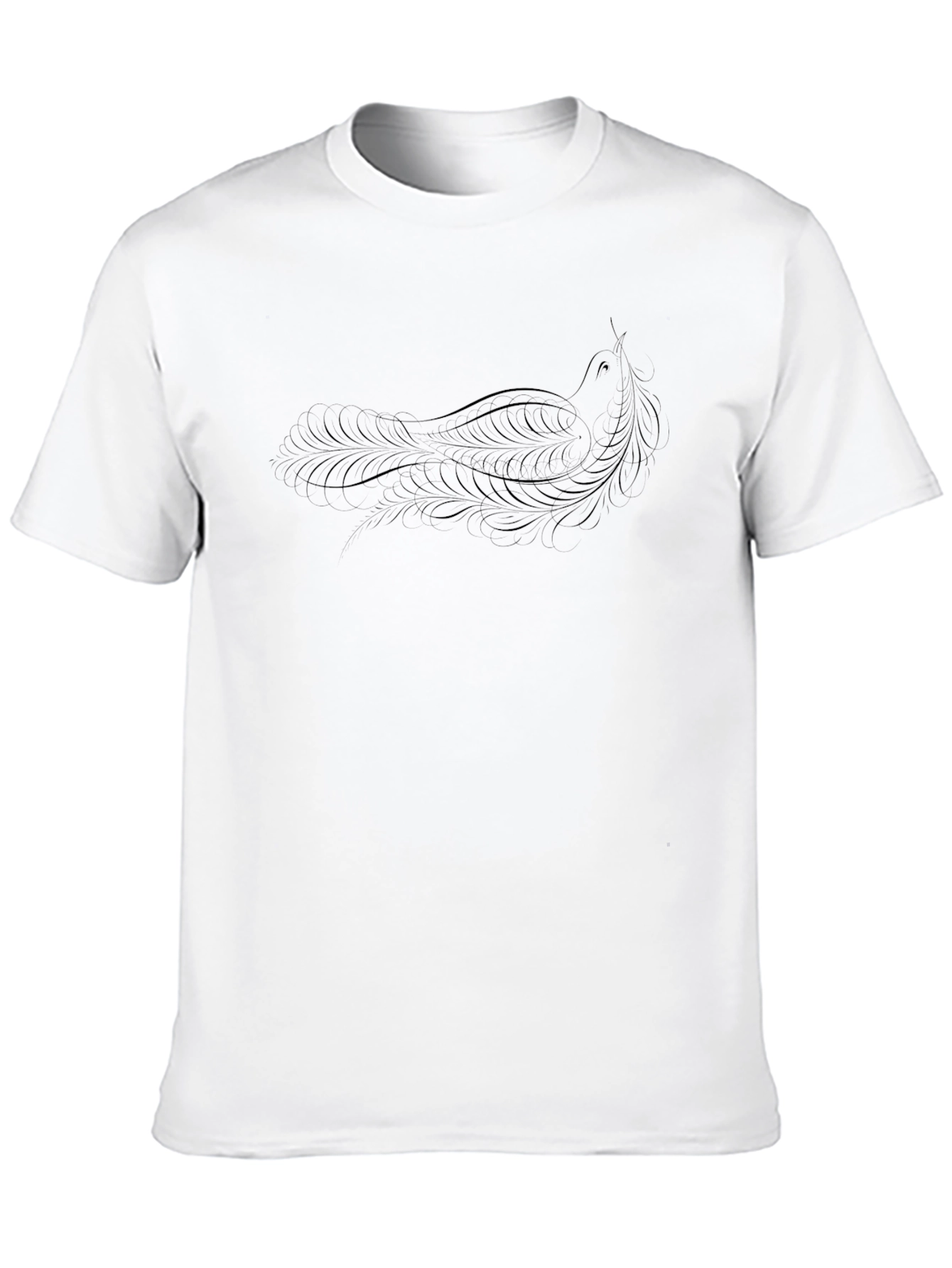 Elegant Black T-Shirt with Subtle Feather Design