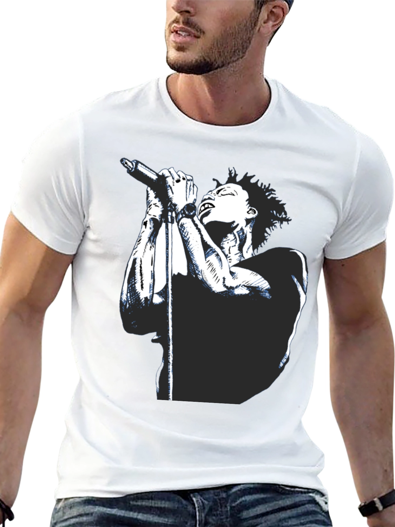 Black Graphic Tee - Singer with Microphone Design