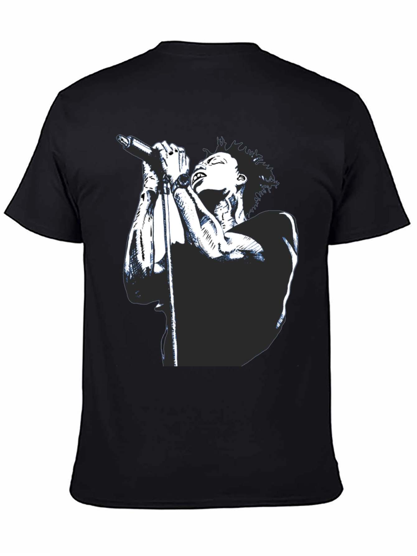 Black Graphic Tee - Singer with Microphone Design