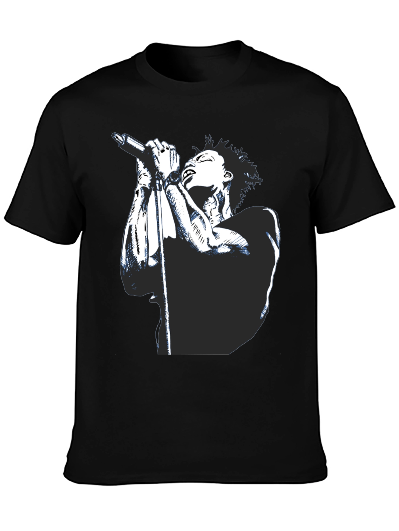 Black Graphic Tee - Singer with Microphone Design