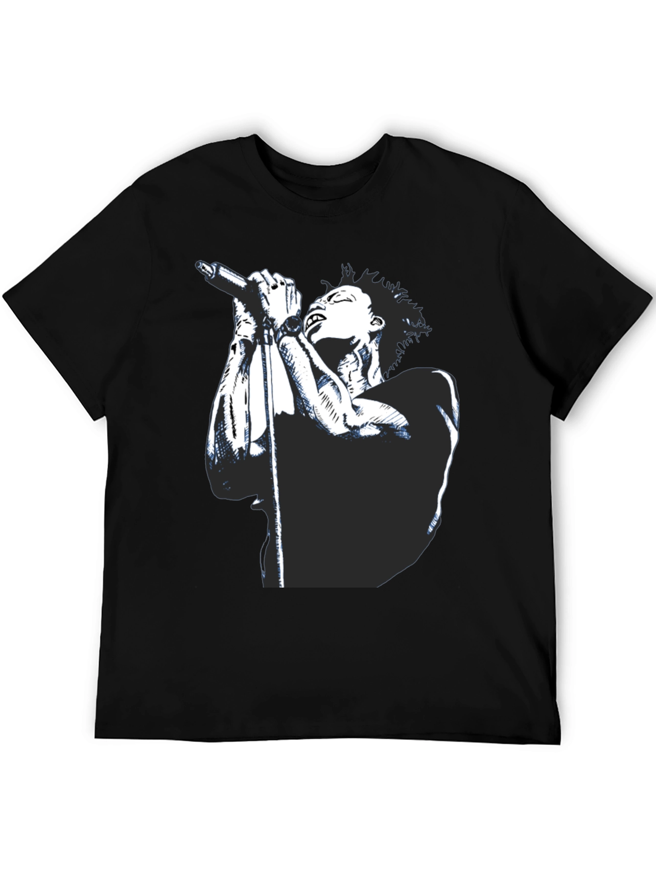 Black Graphic Tee - Singer with Microphone Design