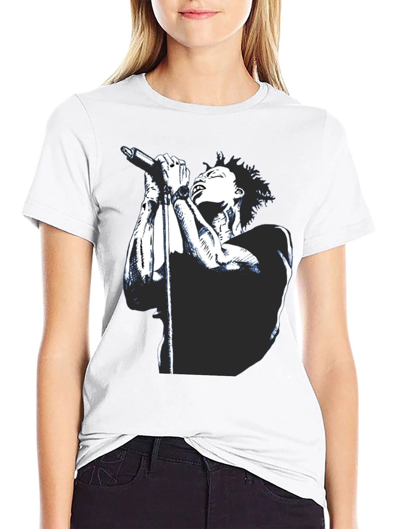 Black Graphic Tee - Singer with Microphone Design