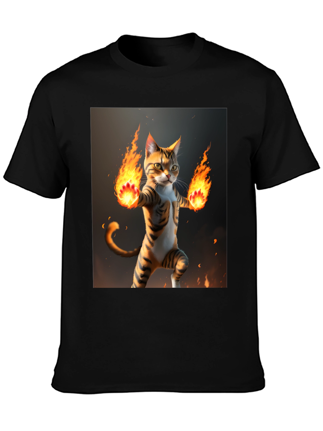 Fire Cat Graphic Tee - Black Cotton T-Shirt