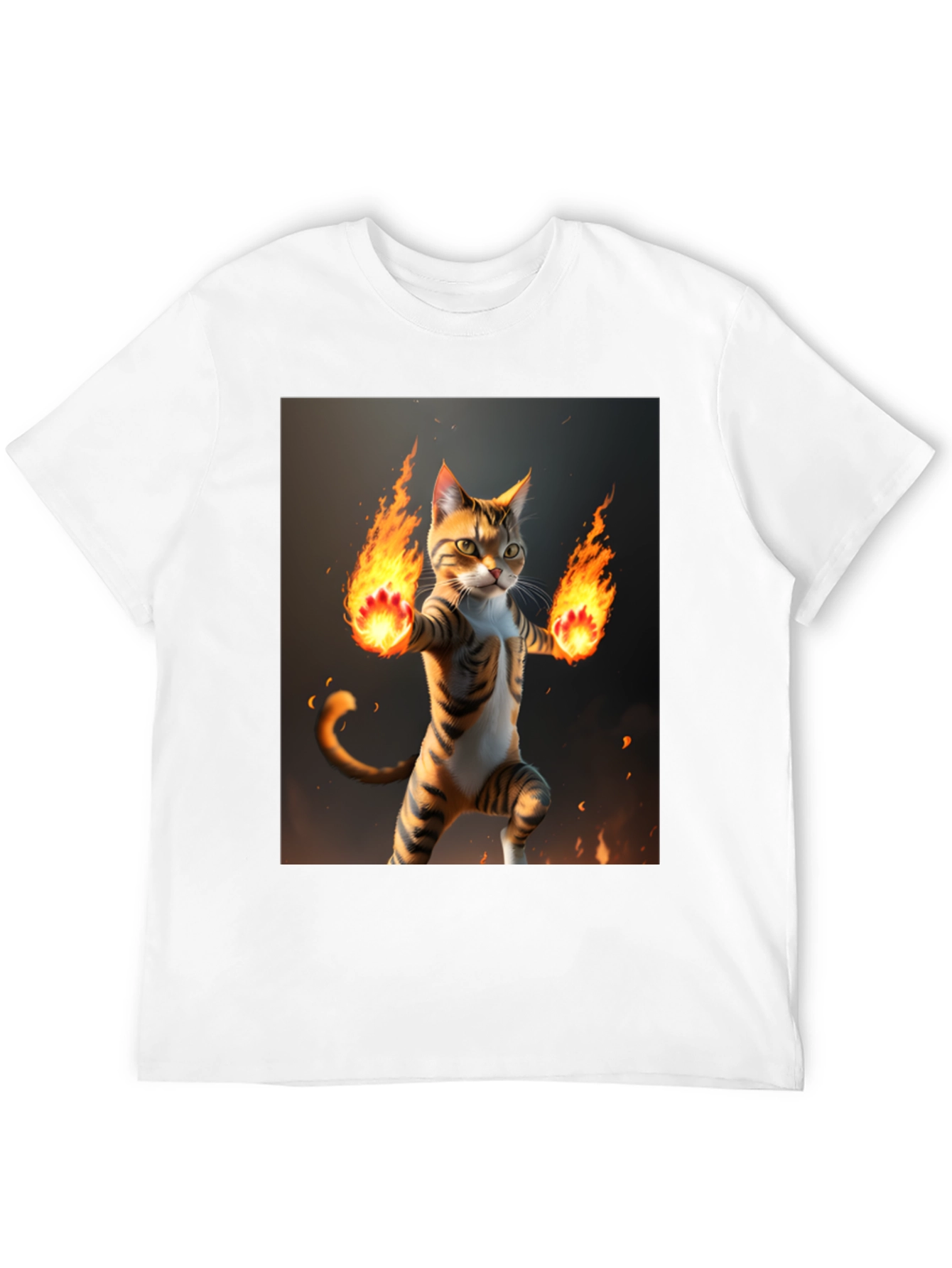 Fire Cat Graphic Tee - Black Cotton T-Shirt