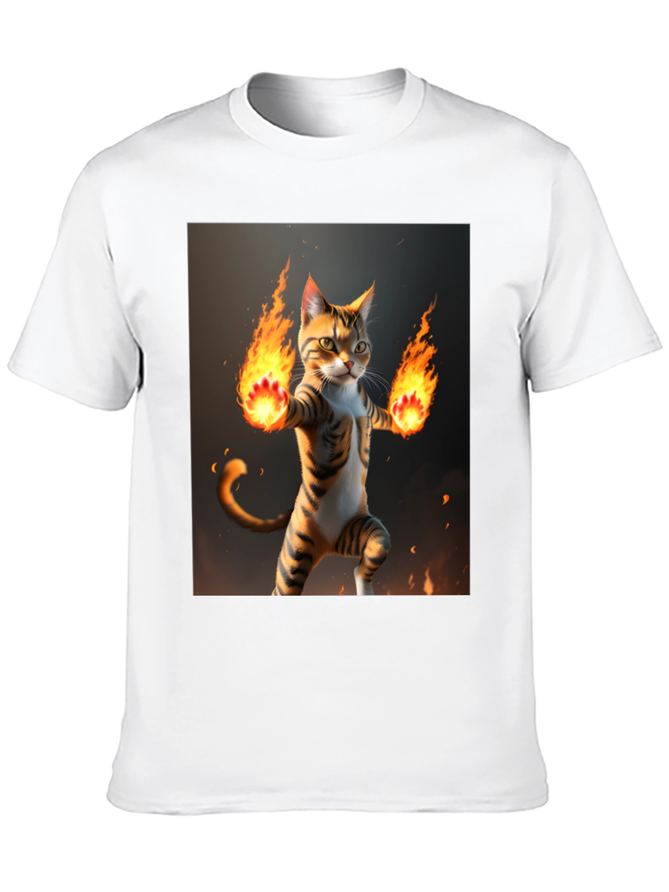 Fire Cat Graphic Tee - Black Cotton T-Shirt