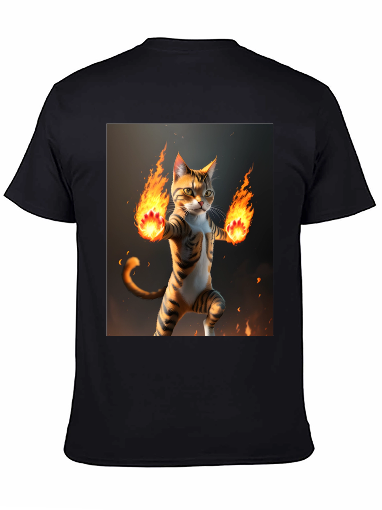 Fire Cat Graphic Tee - Black Cotton T-Shirt