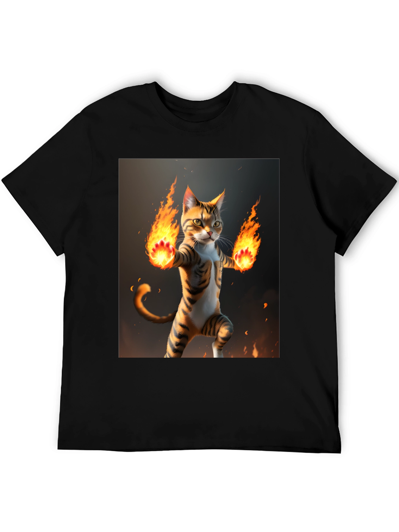 Fire Cat Graphic Tee - Black Cotton T-Shirt
