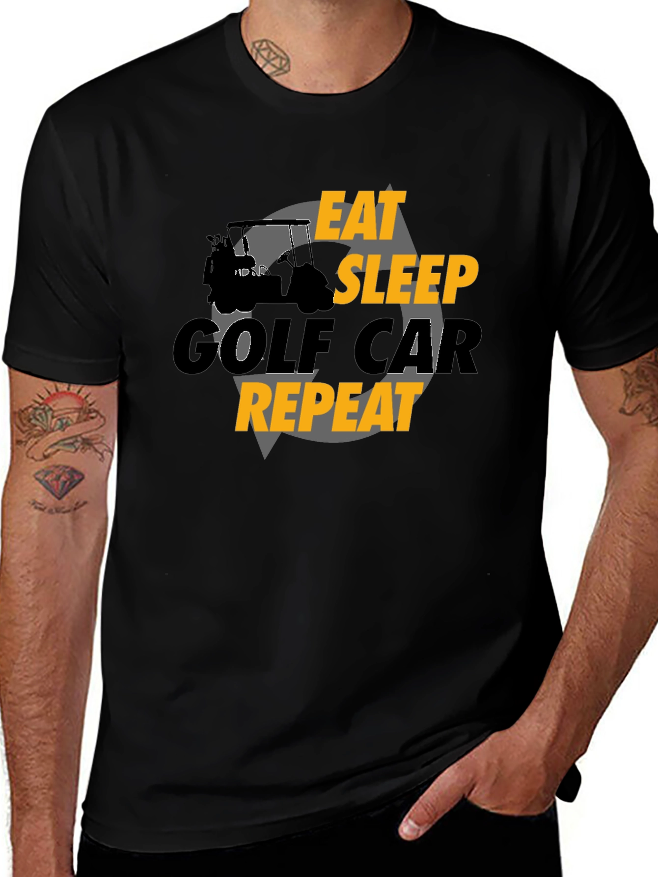 Eat Sleep Golf Car Repeat Black Graphic Tee