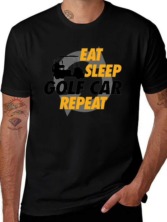 Eat Sleep Golf Car Repeat Black Graphic Tee