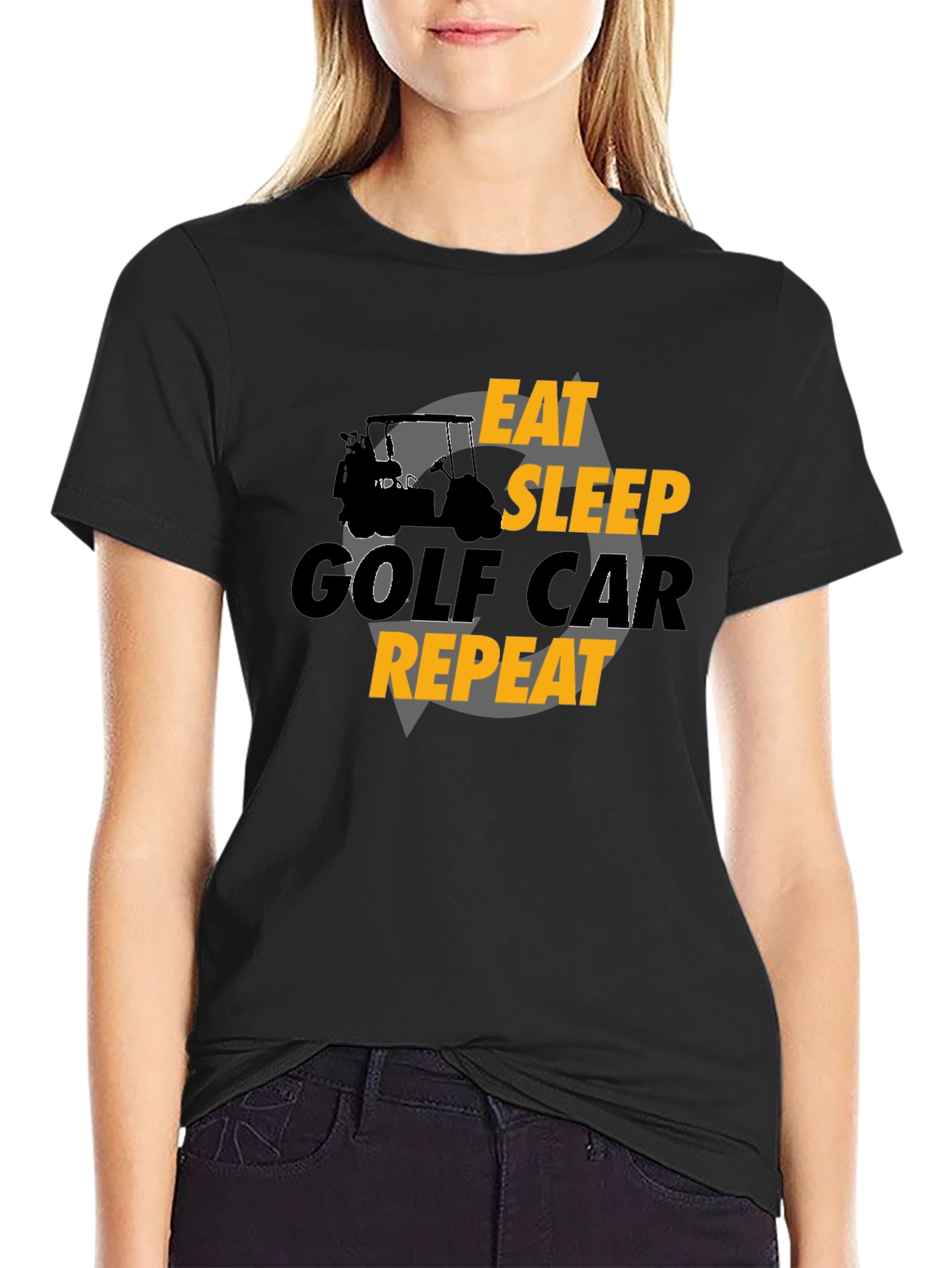 Eat Sleep Golf Car Repeat Black Graphic Tee