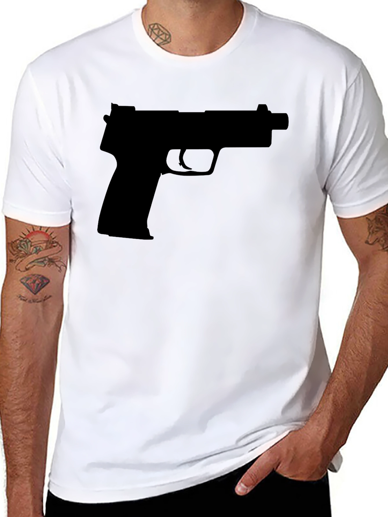 Gun Silhouette T-Shirt - Bold Graphic Tee