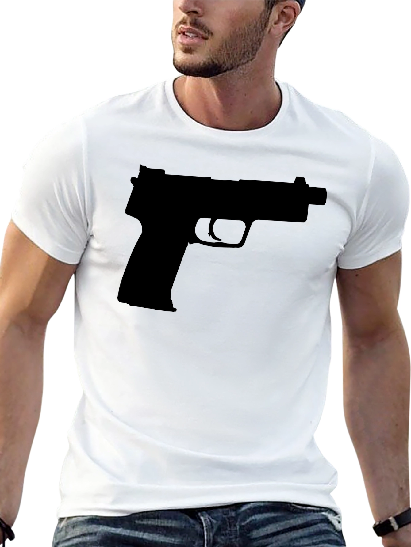 Gun Silhouette T-Shirt - Bold Graphic Tee