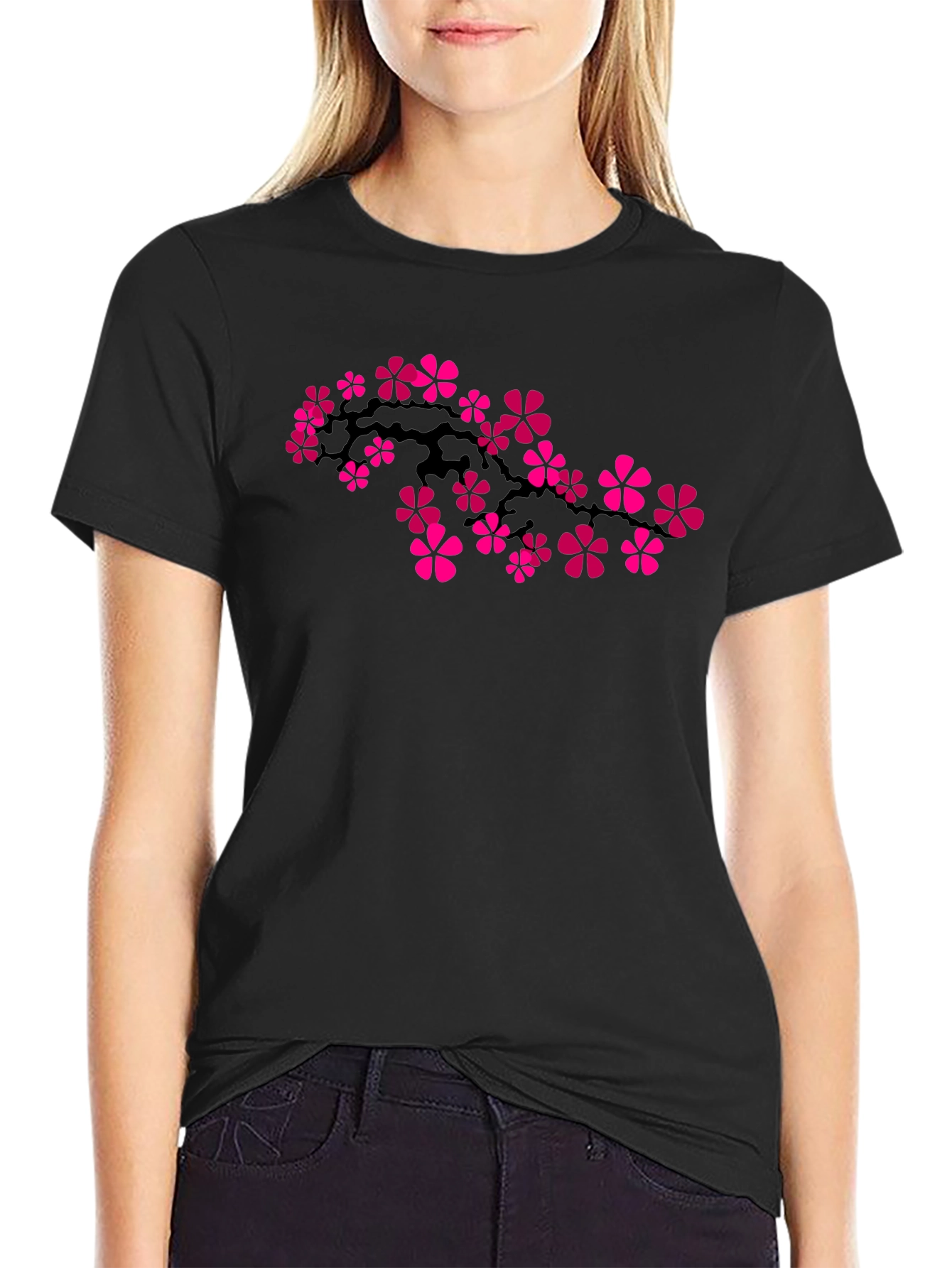Sakura Blossom Graphic Tee - Black Cotton Comfort