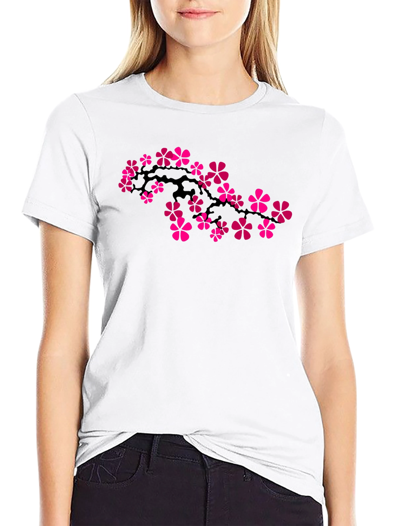 Sakura Blossom Graphic Tee - Black Cotton Comfort