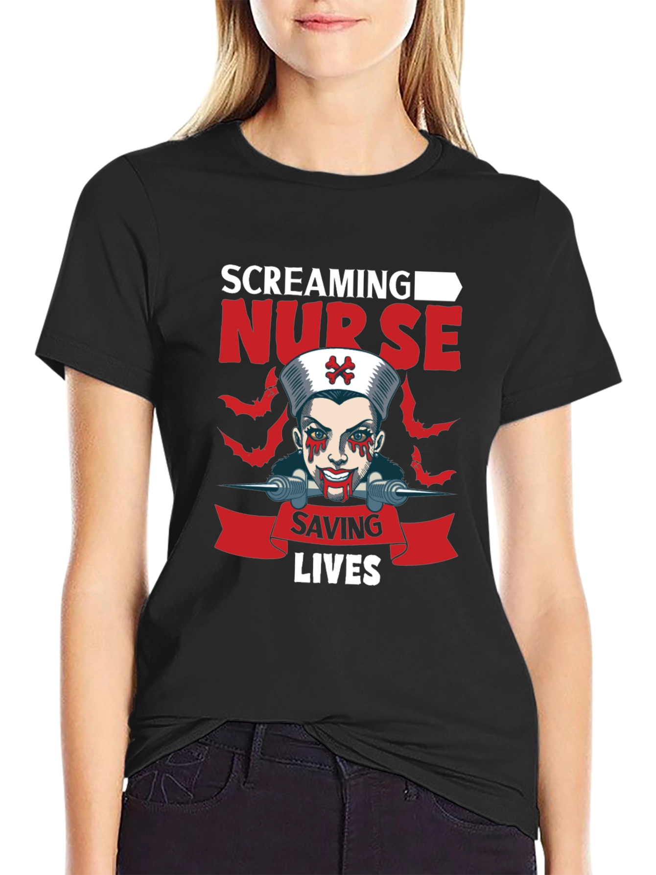 Screaming Nurse T-Shirt Halloween Costume Graphic Tee
