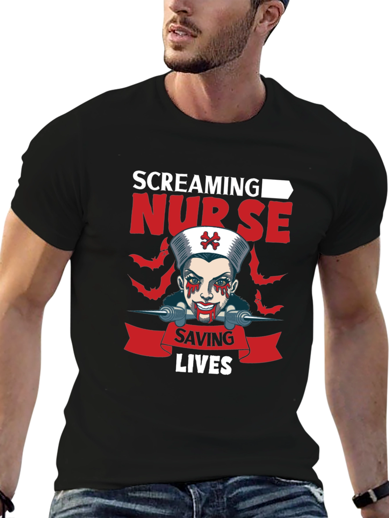 Screaming Nurse T-Shirt Halloween Costume Graphic Tee