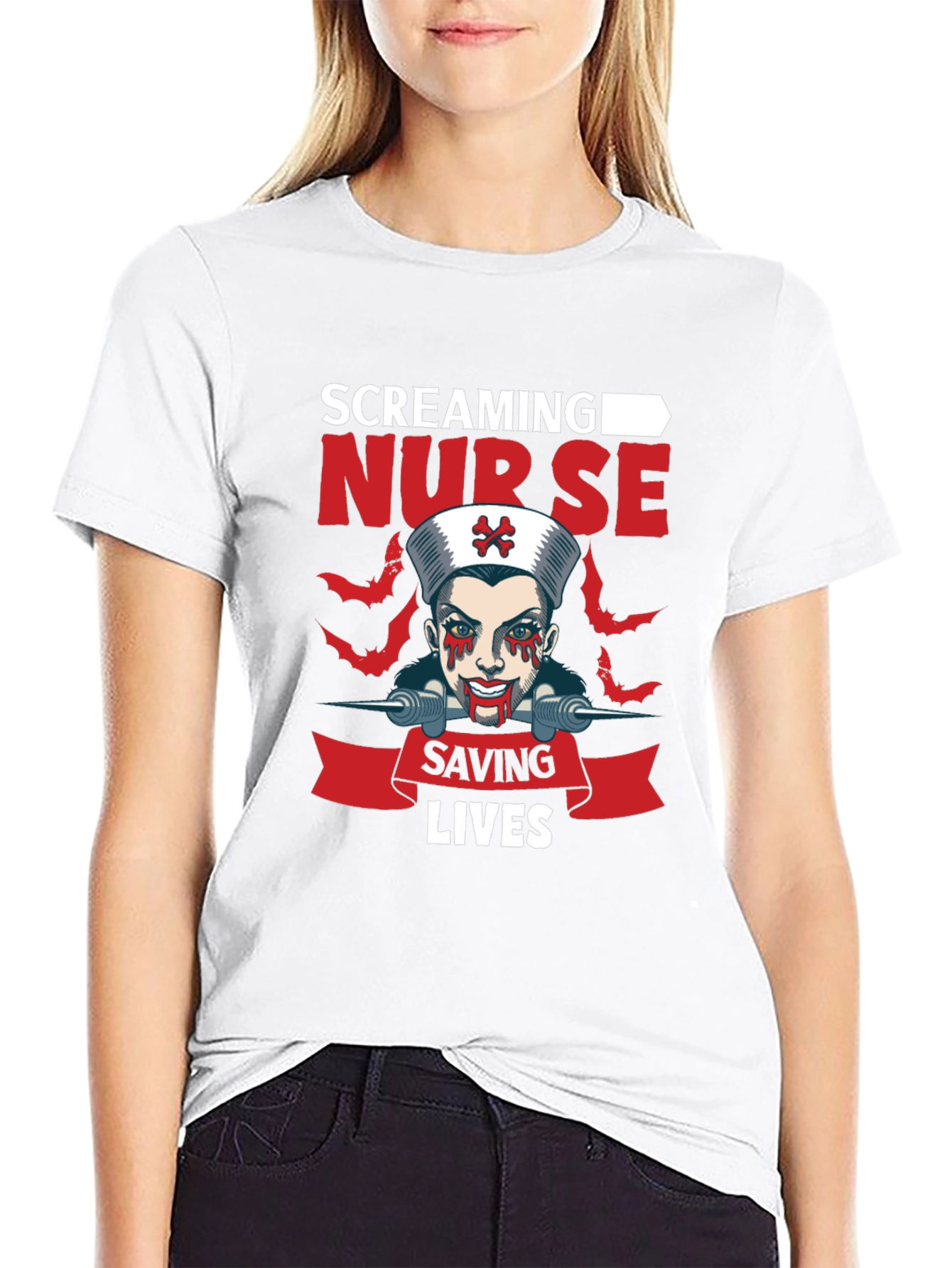 Screaming Nurse T-Shirt Halloween Costume Graphic Tee