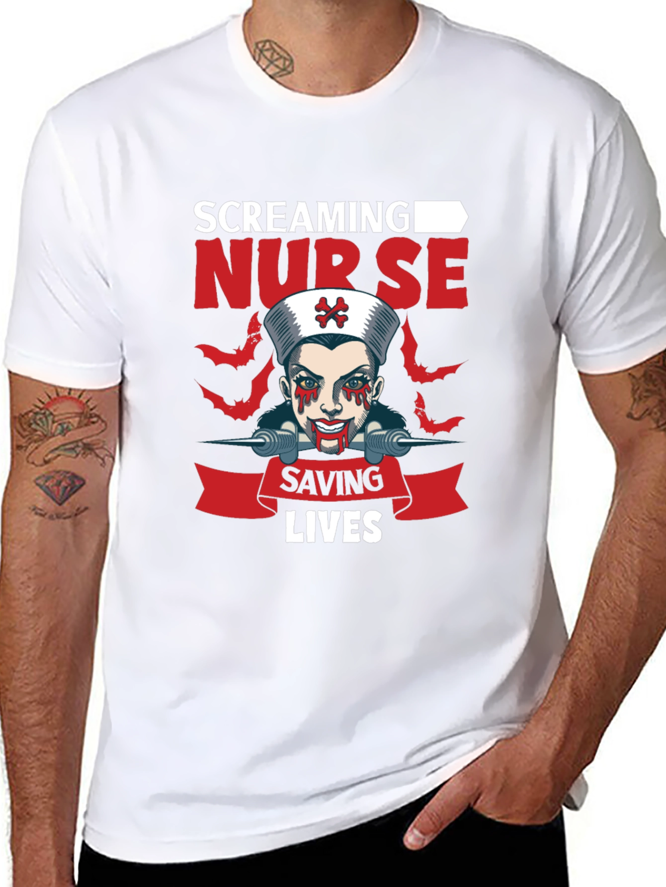 Screaming Nurse T-Shirt Halloween Costume Graphic Tee