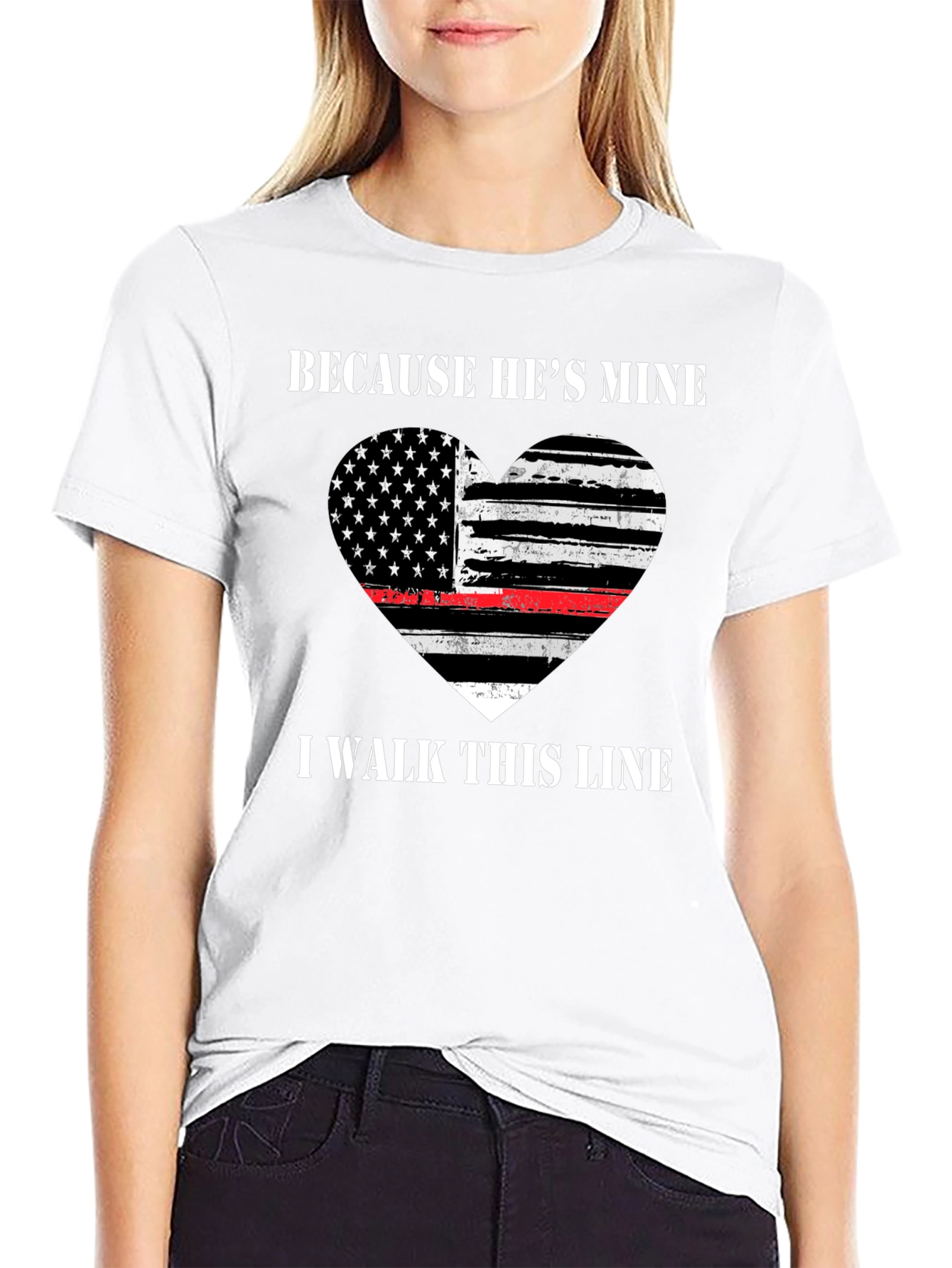 Because Hes Mine T-Shirt - Thin Red Line Heart